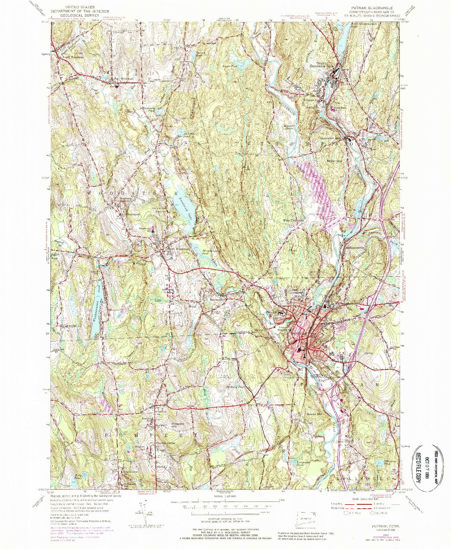 USGS 1:24000-SCALE QUADRANGLE FOR PUTNAM, CT 1955