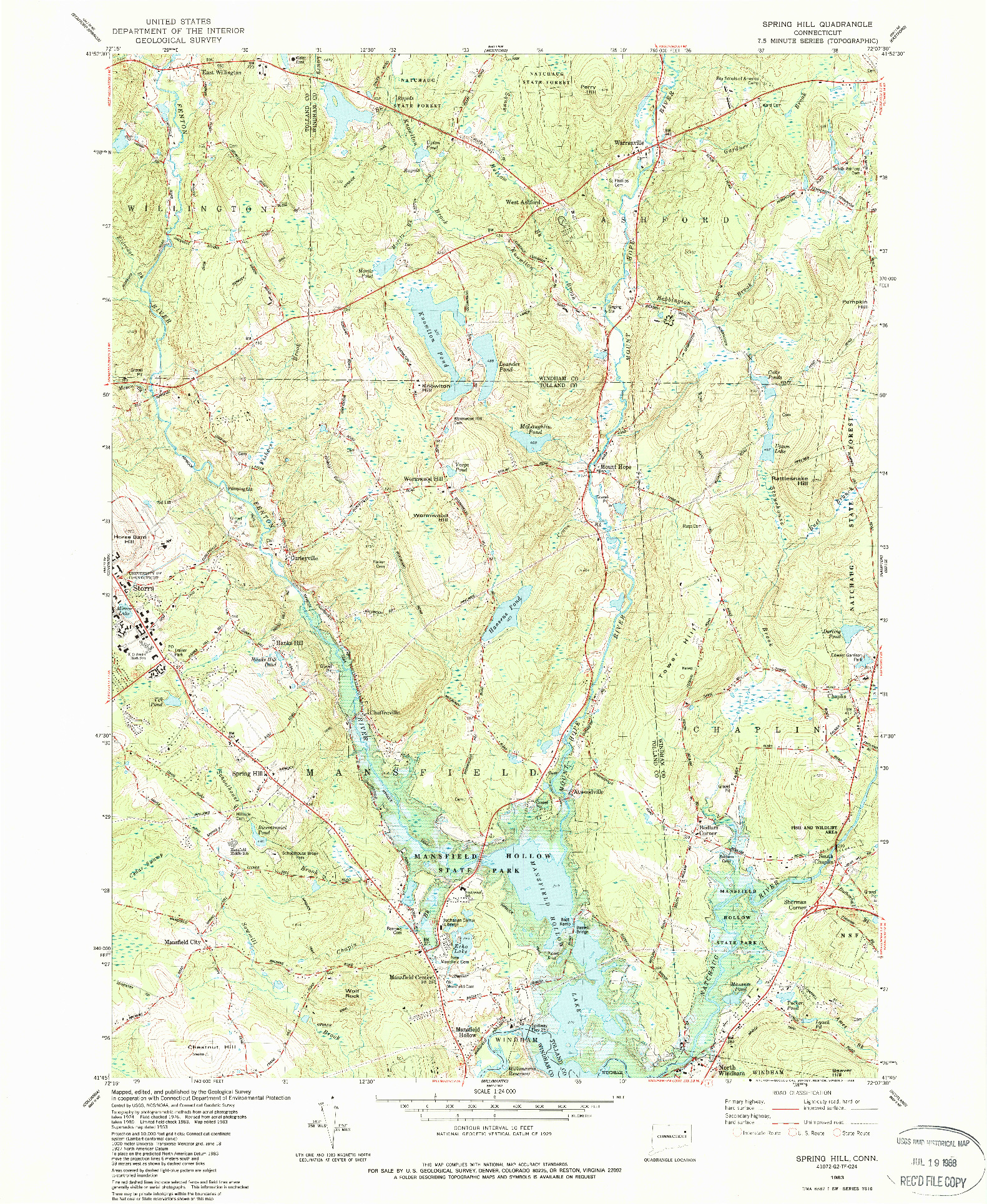 USGS 1:24000-SCALE QUADRANGLE FOR SPRING HILL, CT 1983