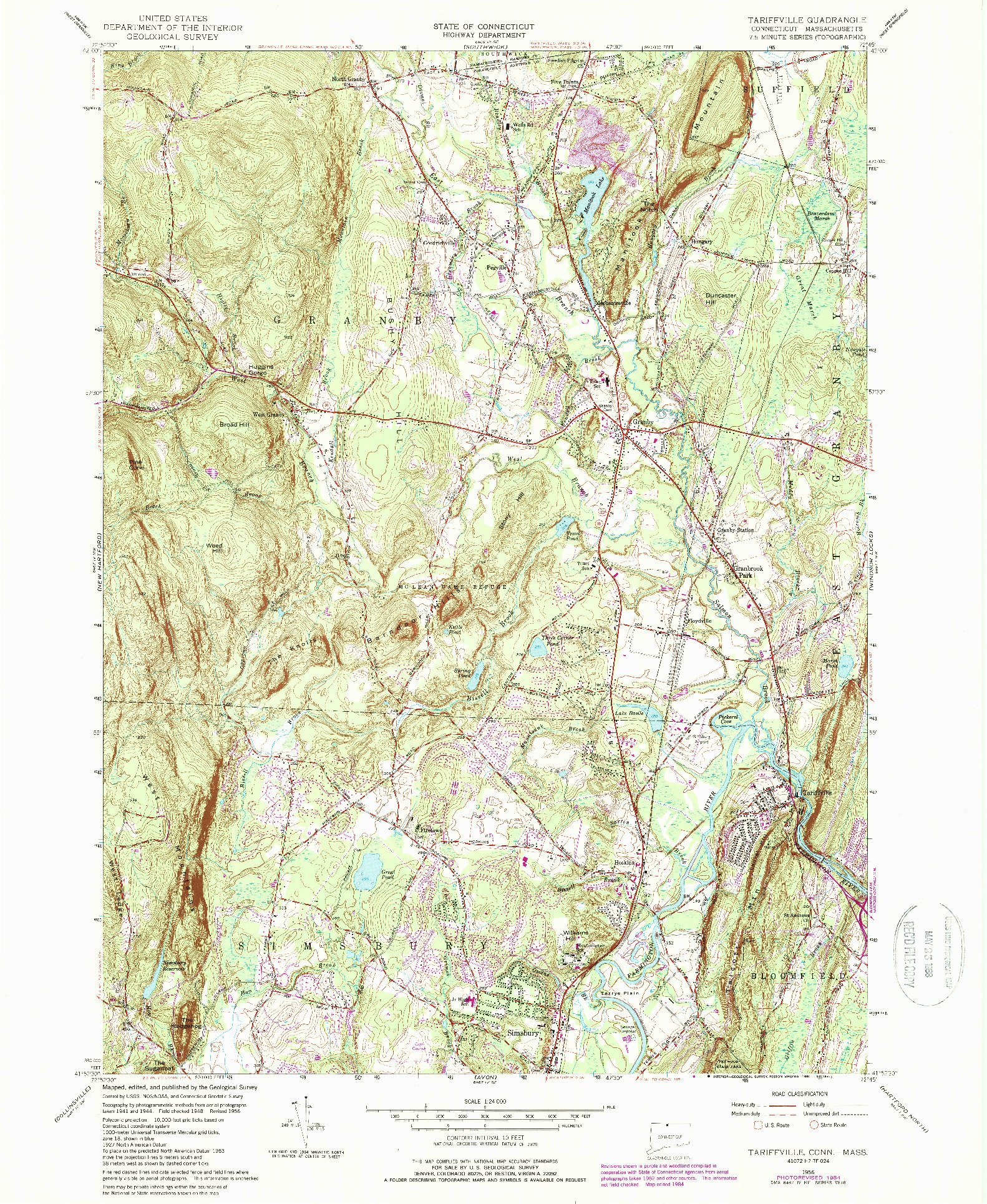 USGS 1:24000-SCALE QUADRANGLE FOR TARIFFVILLE, CT 1956