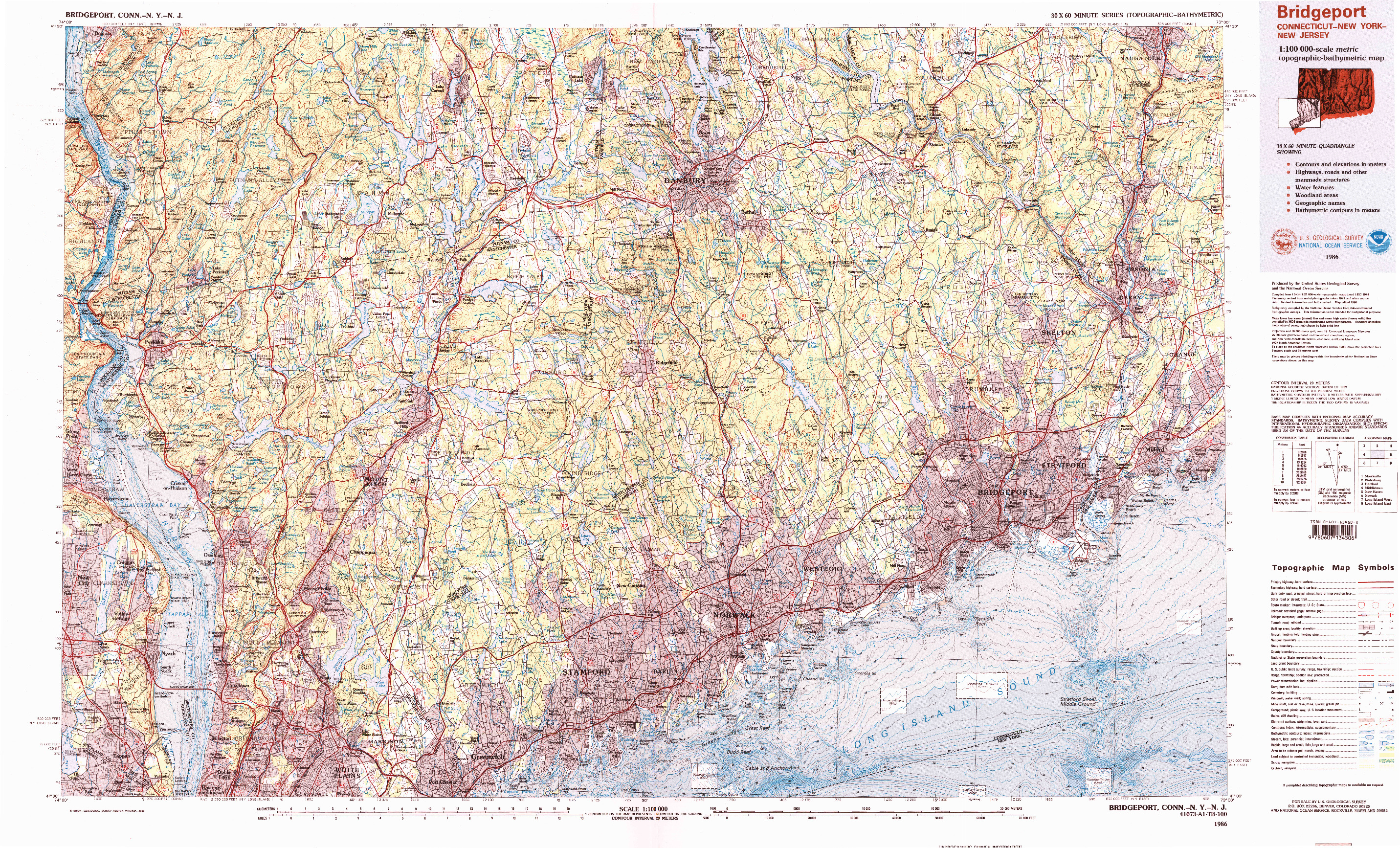 USGS 1:100000-SCALE QUADRANGLE FOR BRIDGEPORT, CT 1986