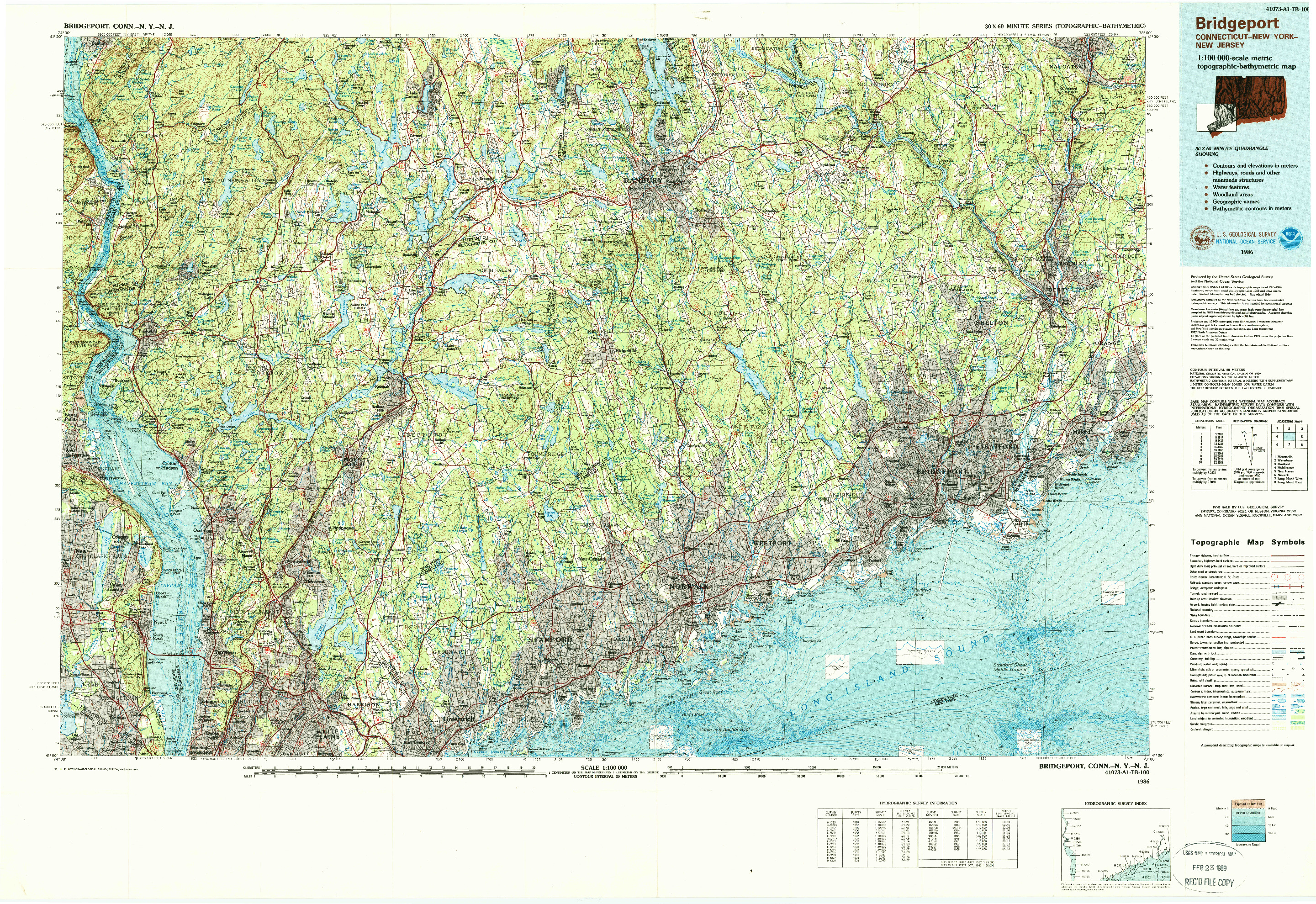 USGS 1:100000-SCALE QUADRANGLE FOR BRIDGEPORT, CT 1986