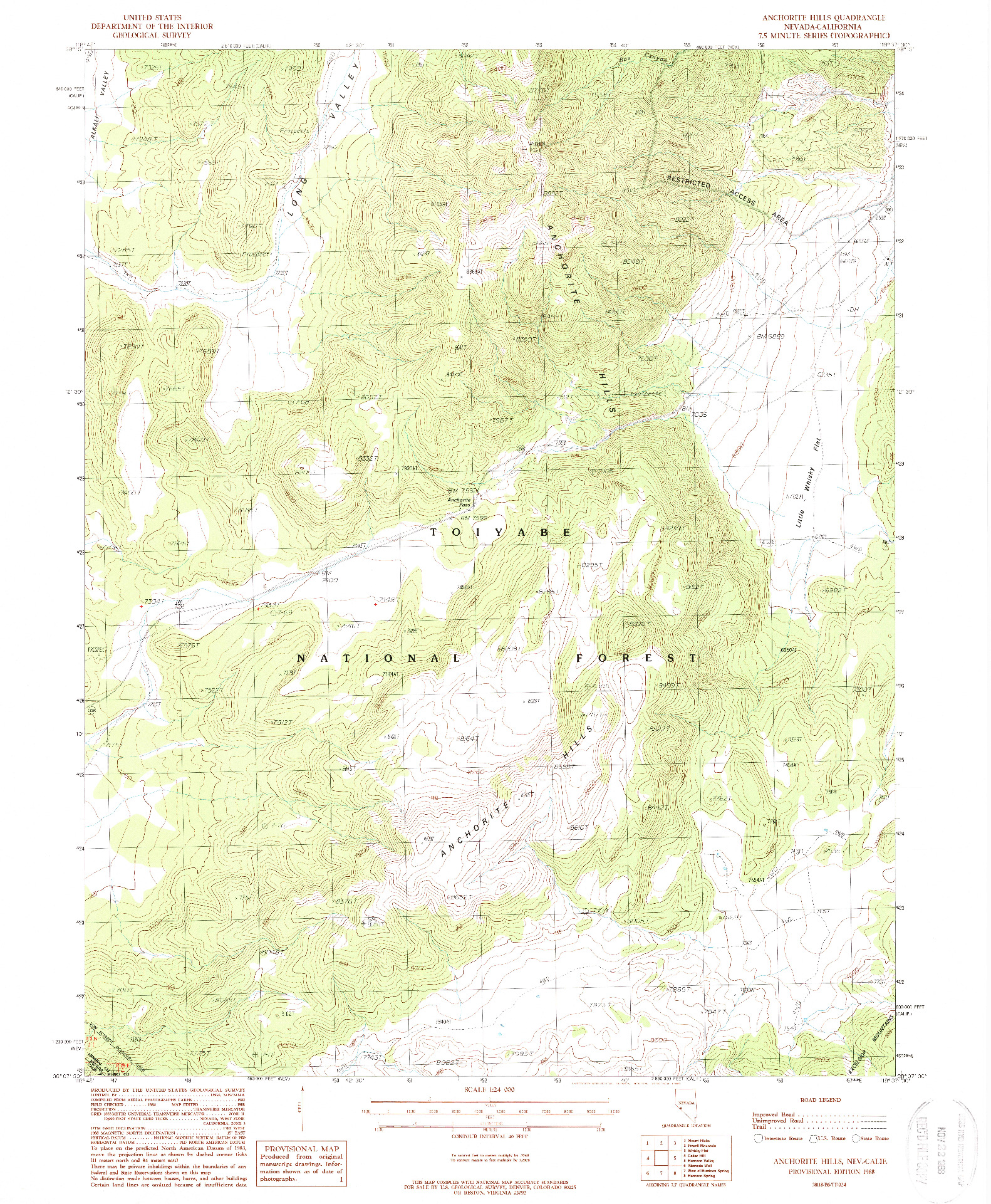 USGS 1:24000-SCALE QUADRANGLE FOR ANCHORITE HILLS, NV 1988