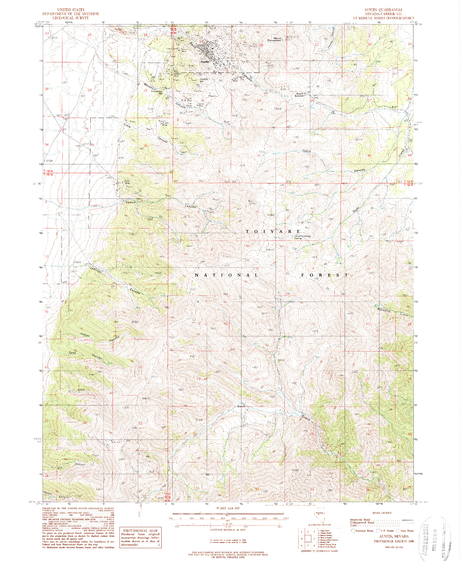USGS 1:24000-SCALE QUADRANGLE FOR AUSTIN, NV 1988