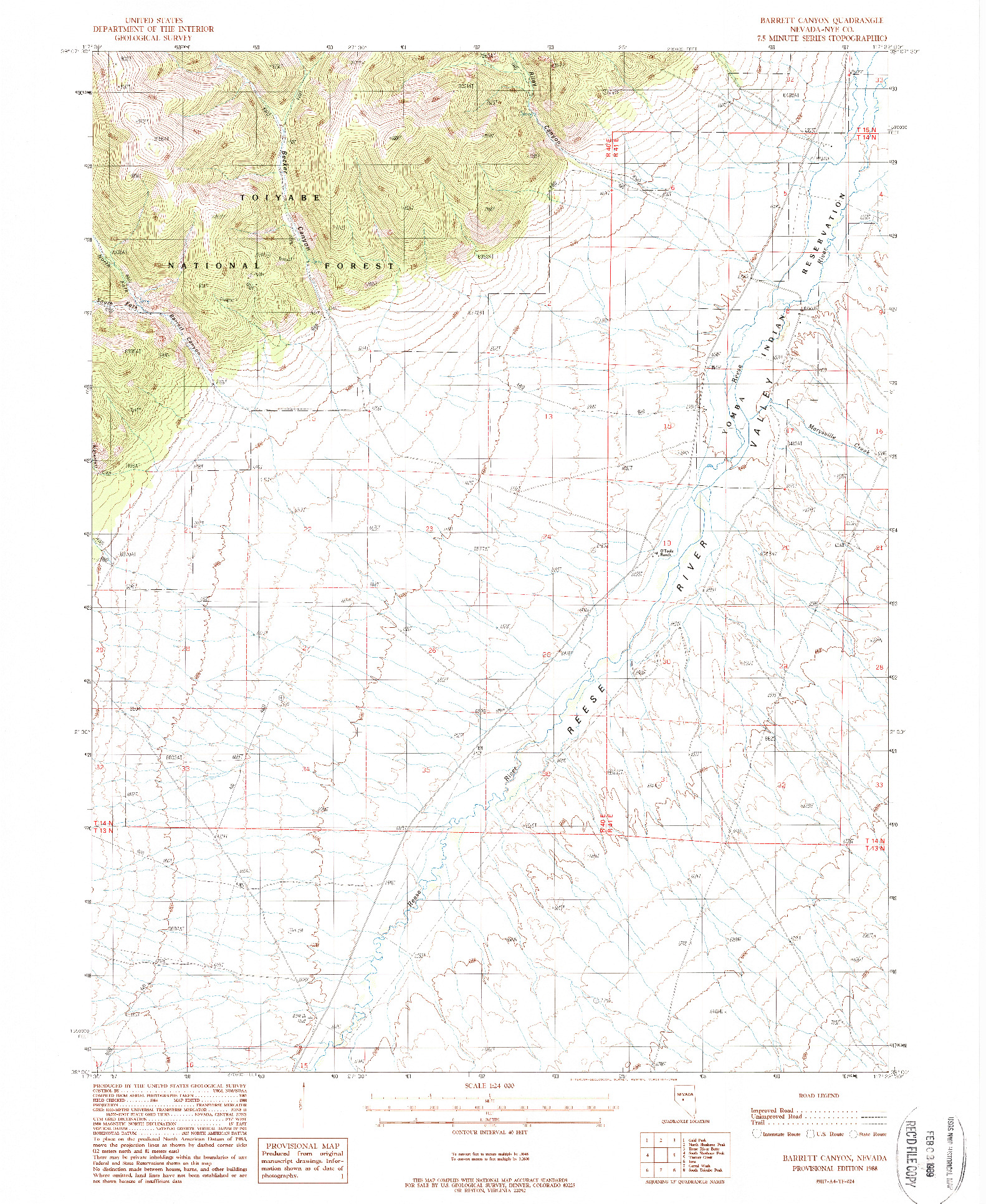USGS 1:24000-SCALE QUADRANGLE FOR BARRETT CANYON, NV 1988