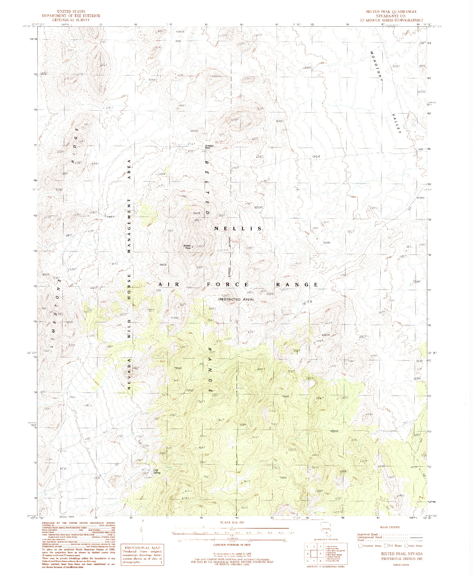 USGS 1:24000-SCALE QUADRANGLE FOR BELTED PEAK, NV 1987