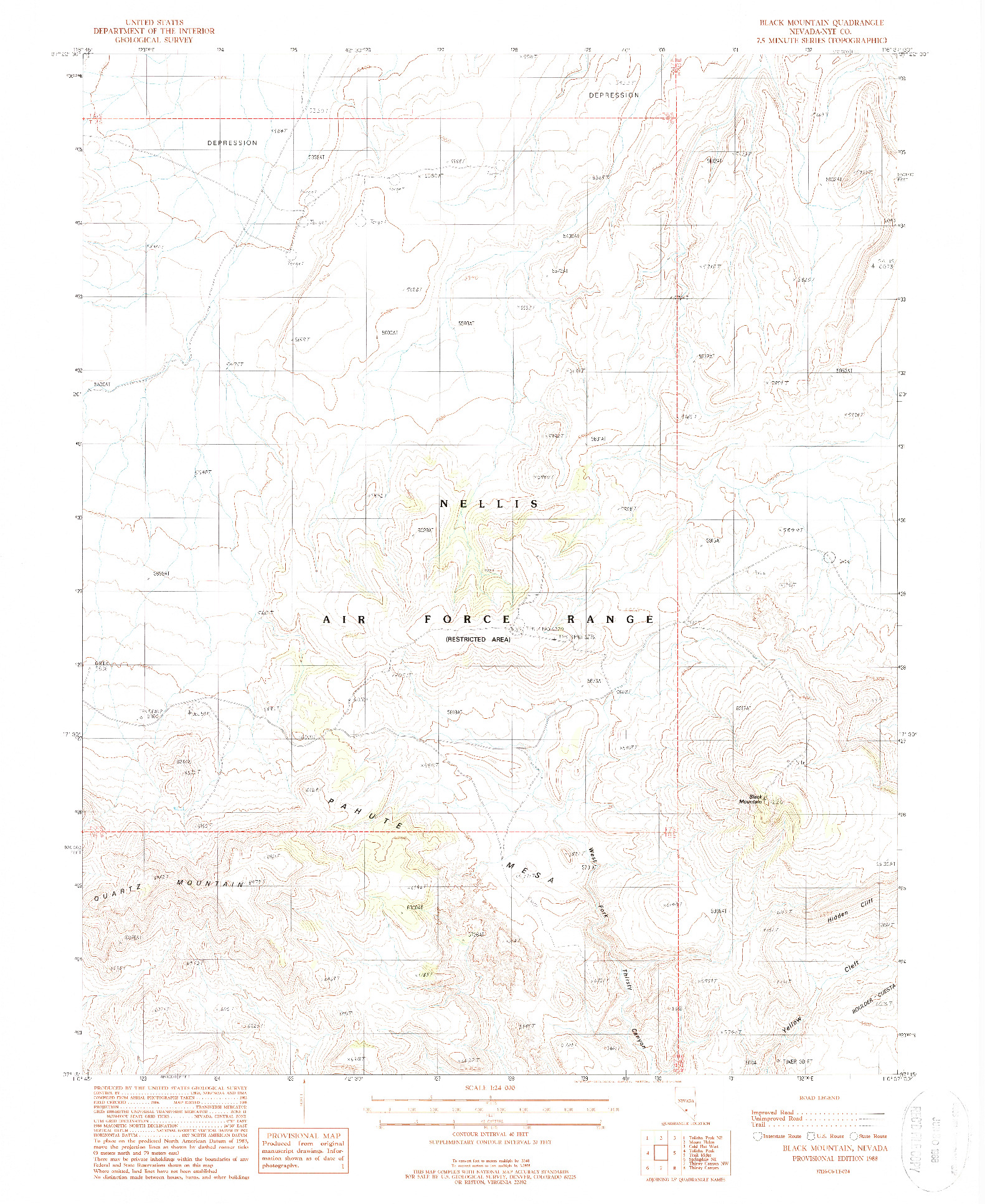 USGS 1:24000-SCALE QUADRANGLE FOR BLACK MOUNTAIN, NV 1988