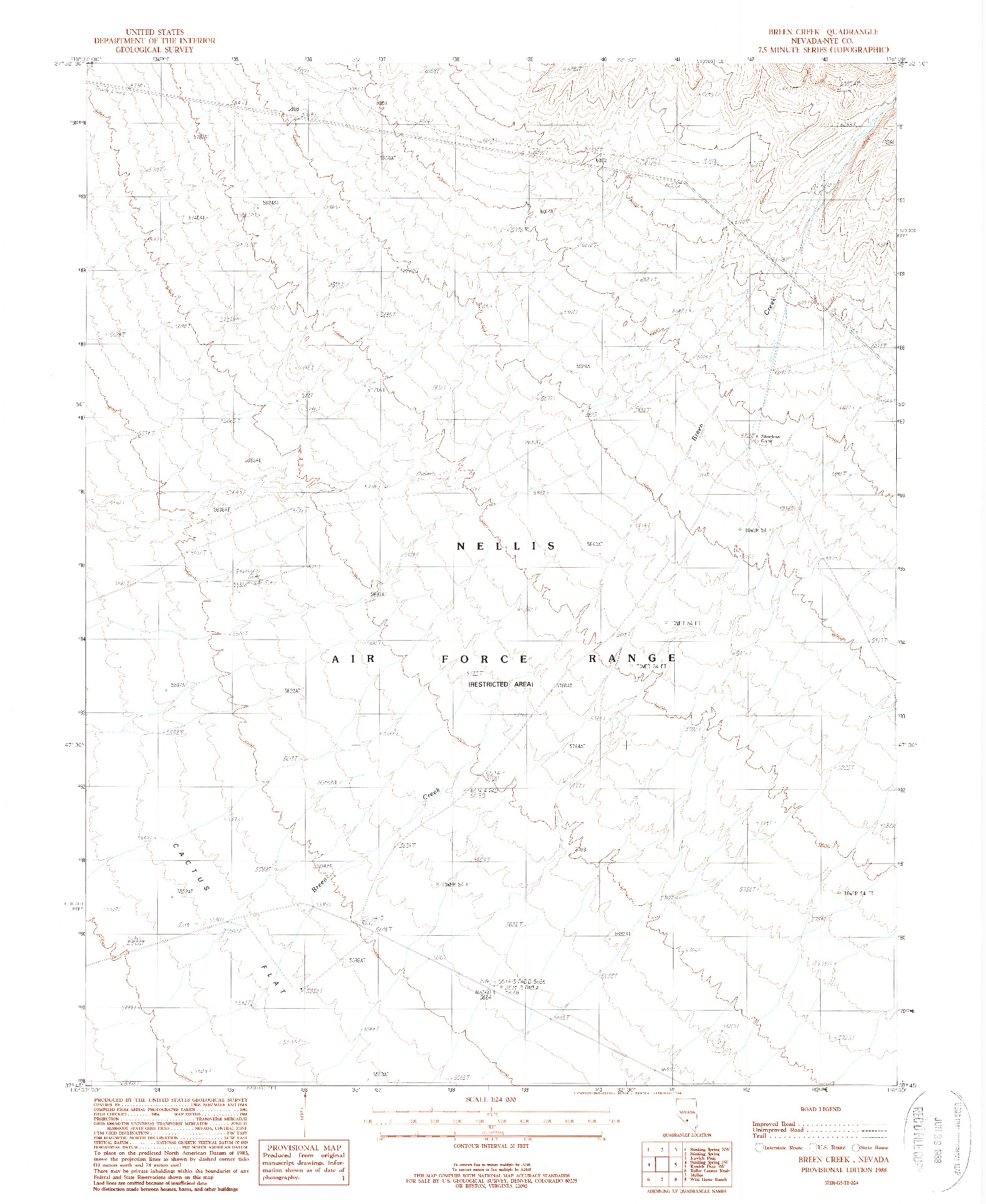 USGS 1:24000-SCALE QUADRANGLE FOR BREEN CREEK, NV 1988