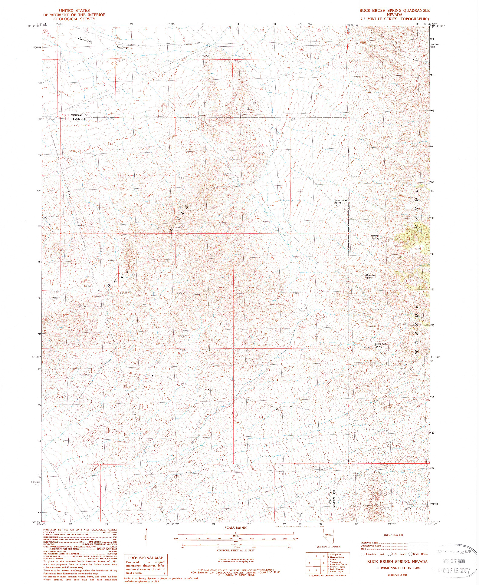 USGS 1:24000-SCALE QUADRANGLE FOR BUCK BRUSH SPRING, NV 1988