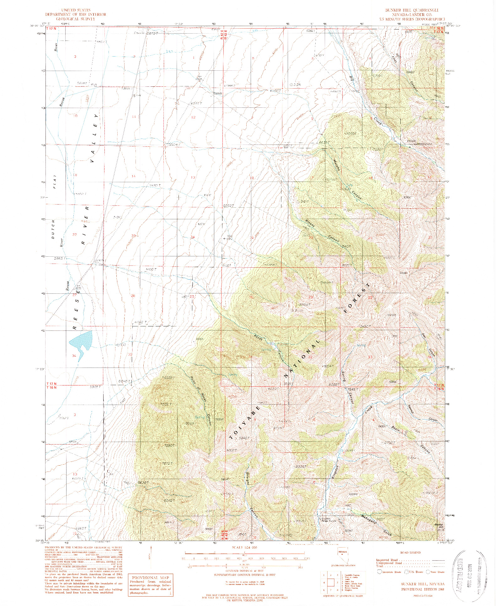 USGS 1:24000-SCALE QUADRANGLE FOR BUNKER HILL, NV 1988