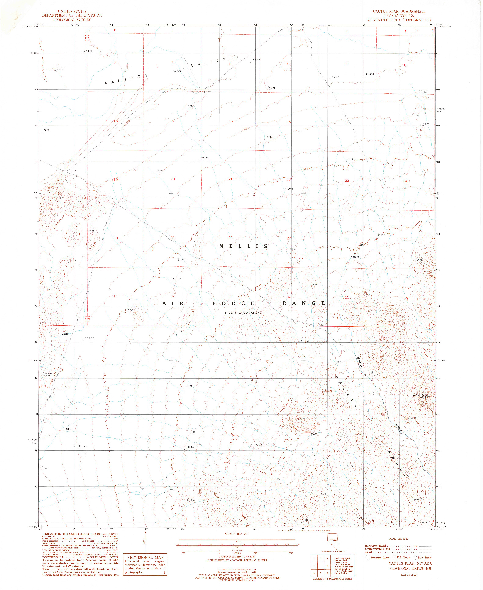 USGS 1:24000-SCALE QUADRANGLE FOR CACTUS PEAK, NV 1987
