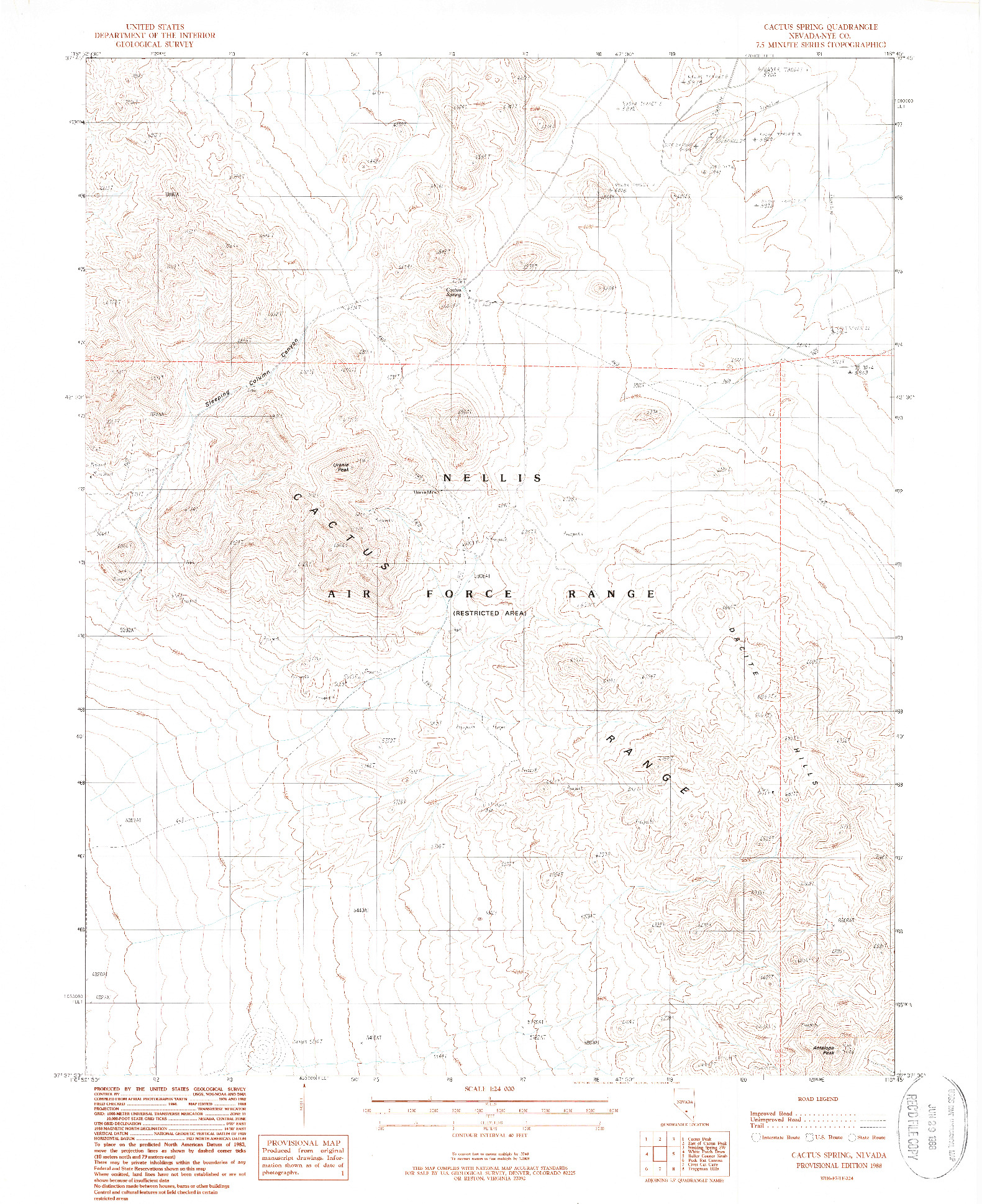 USGS 1:24000-SCALE QUADRANGLE FOR CACTUS SPRING, NV 1988