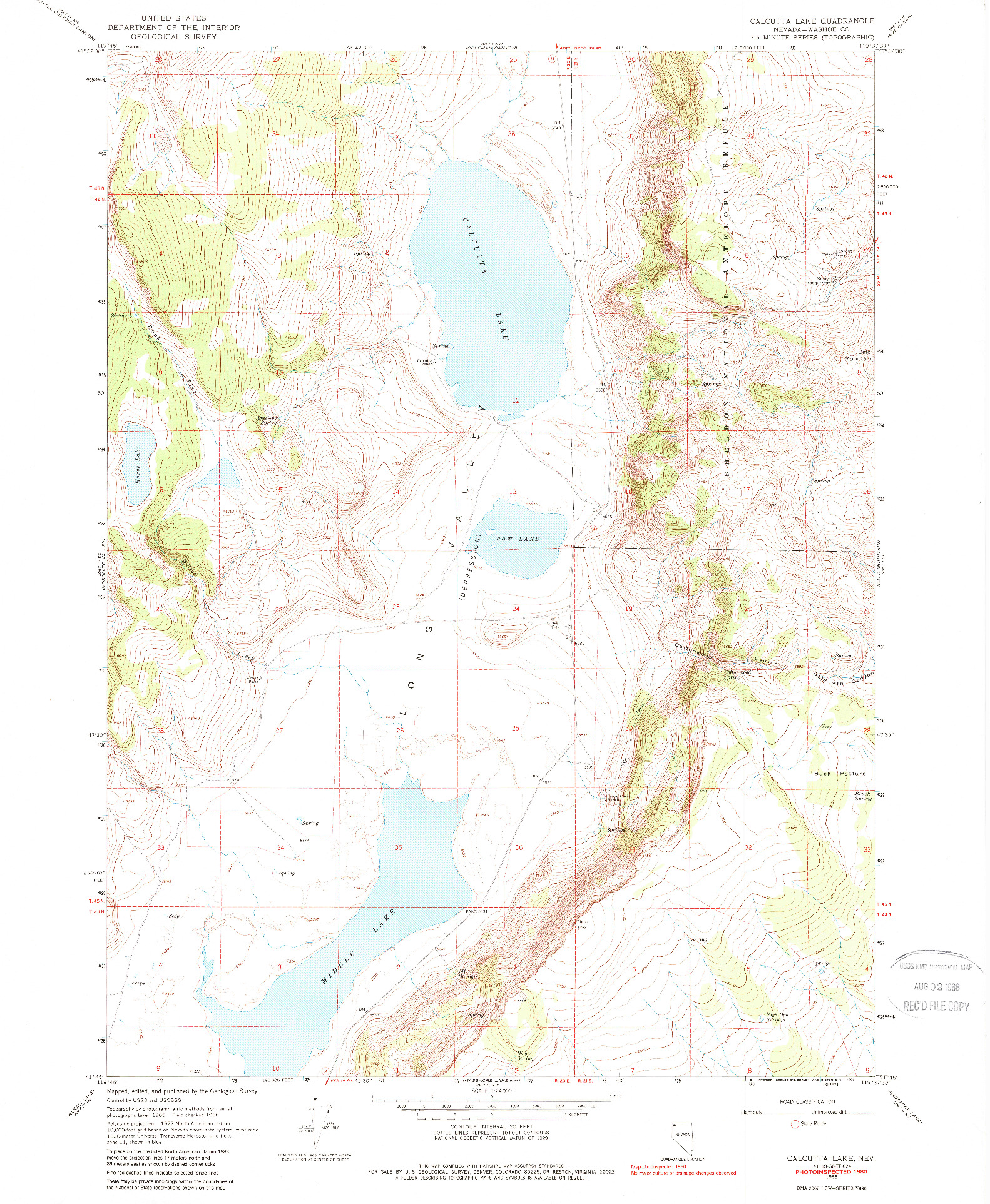 USGS 1:24000-SCALE QUADRANGLE FOR CALCUTTA LAKE, NV 1966