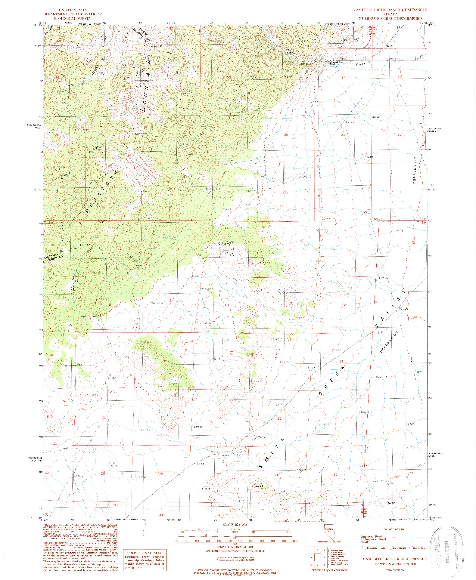 USGS 1:24000-SCALE QUADRANGLE FOR CAMPBELL CREEK RANCH, NV 1988