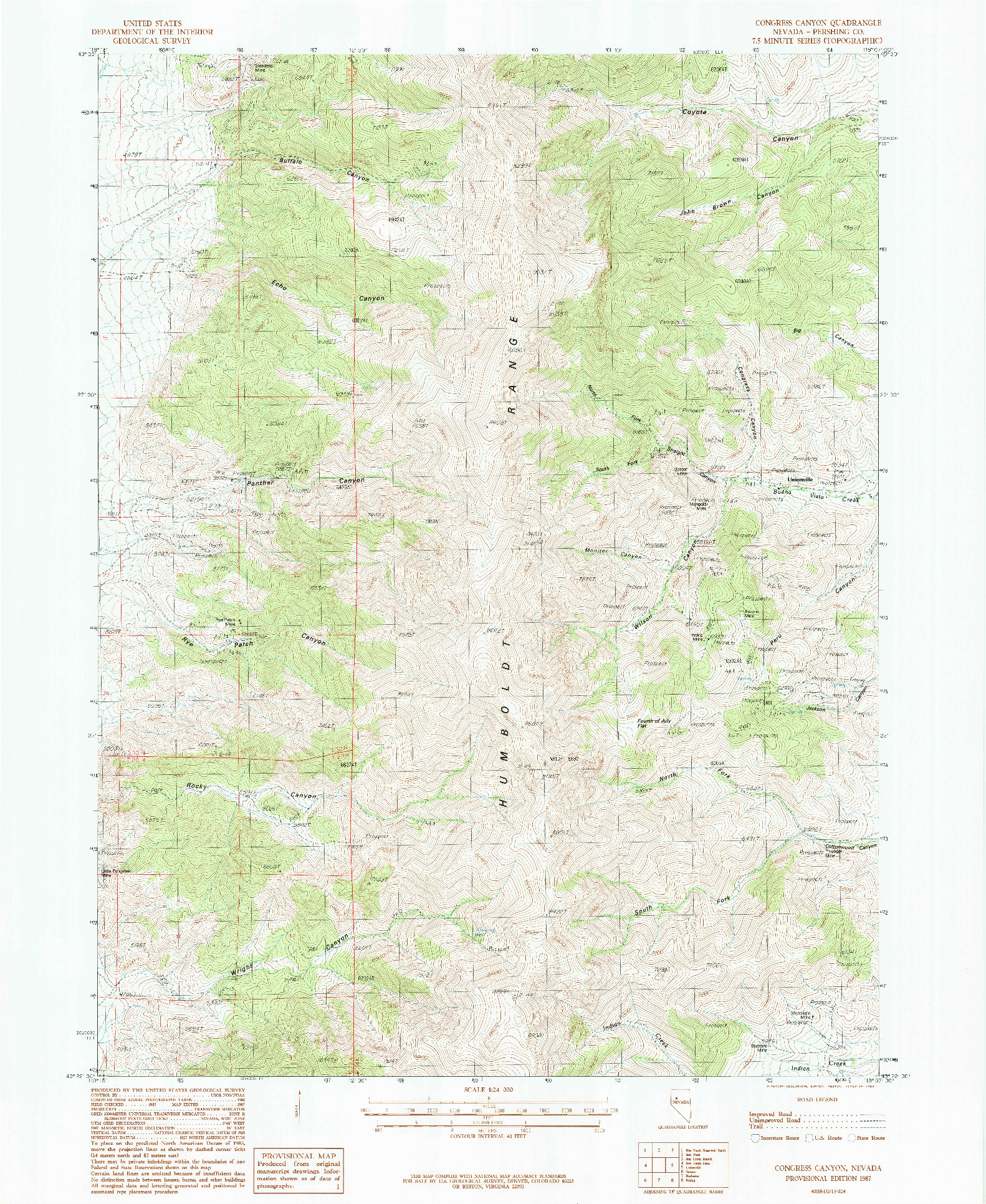 USGS 1:24000-SCALE QUADRANGLE FOR CONGRESS CANYON, NV 1987
