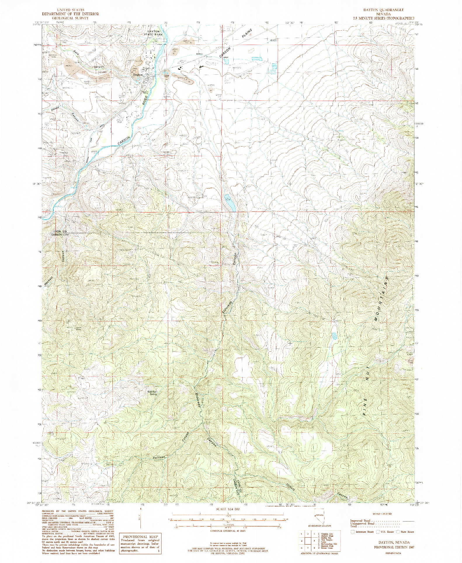 USGS 1:24000-SCALE QUADRANGLE FOR DAYTON, NV 1987