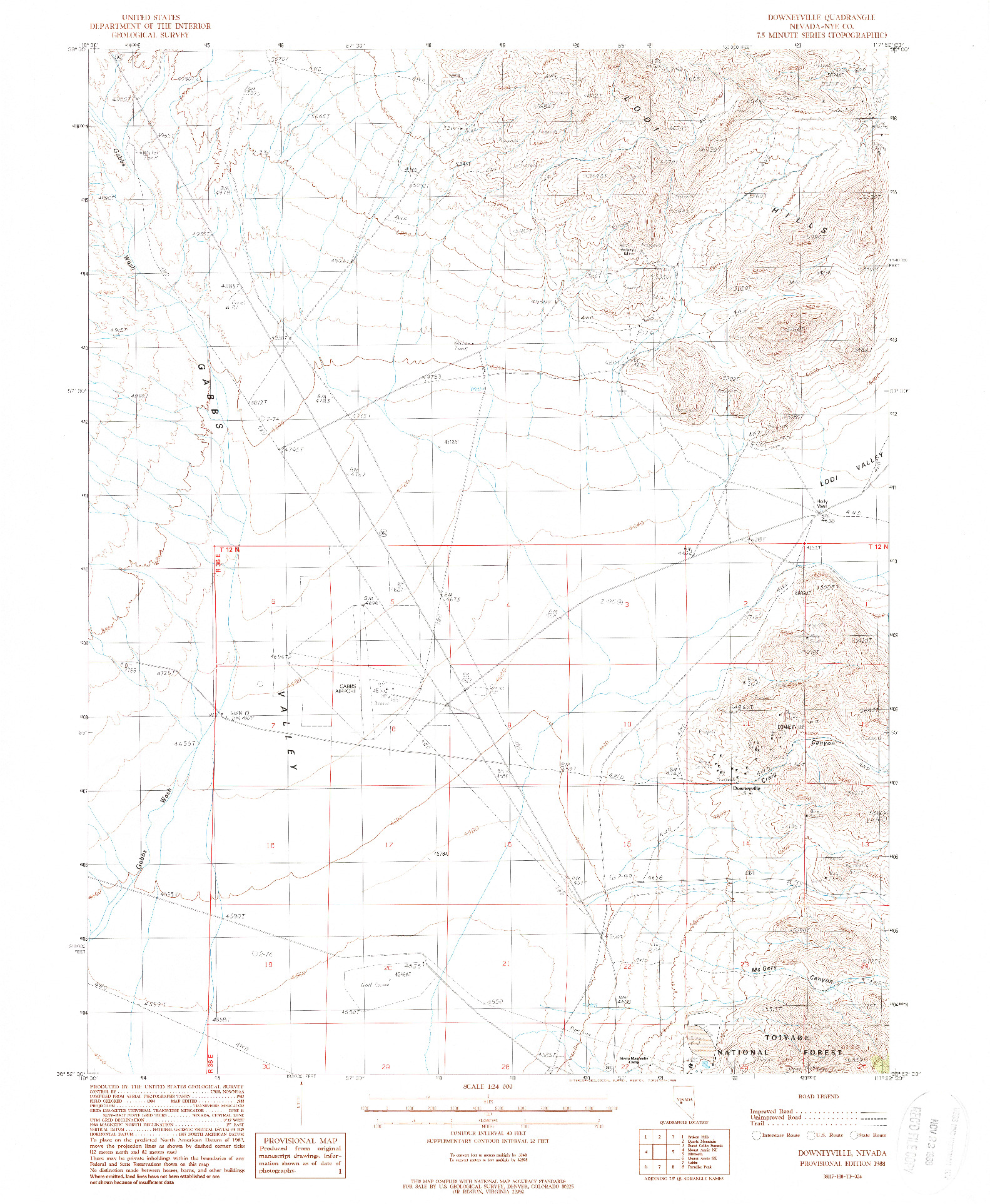 USGS 1:24000-SCALE QUADRANGLE FOR DOWNEYVILLE, NV 1988