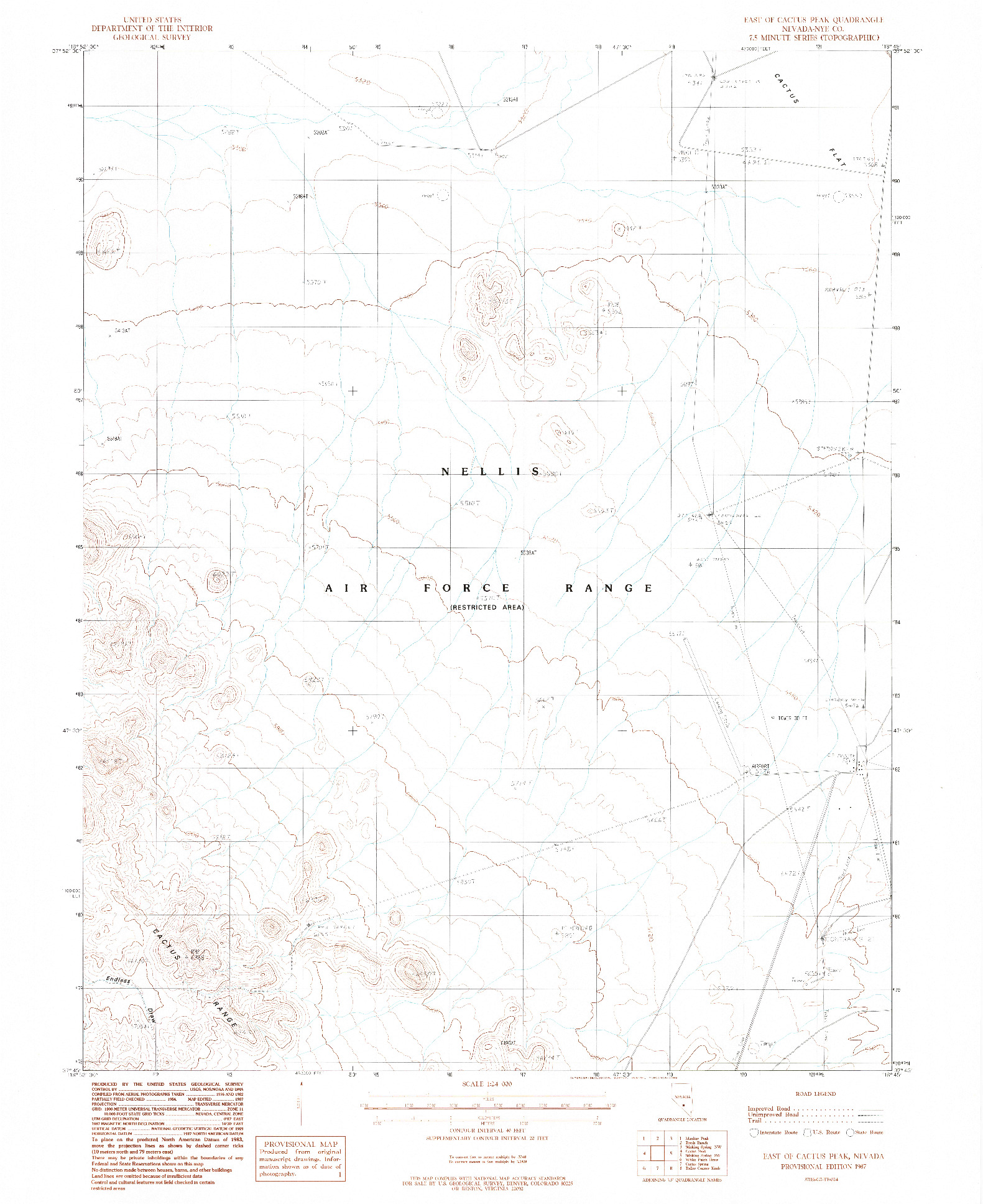 USGS 1:24000-SCALE QUADRANGLE FOR EAST OF CACTUS PEAK, NV 1987