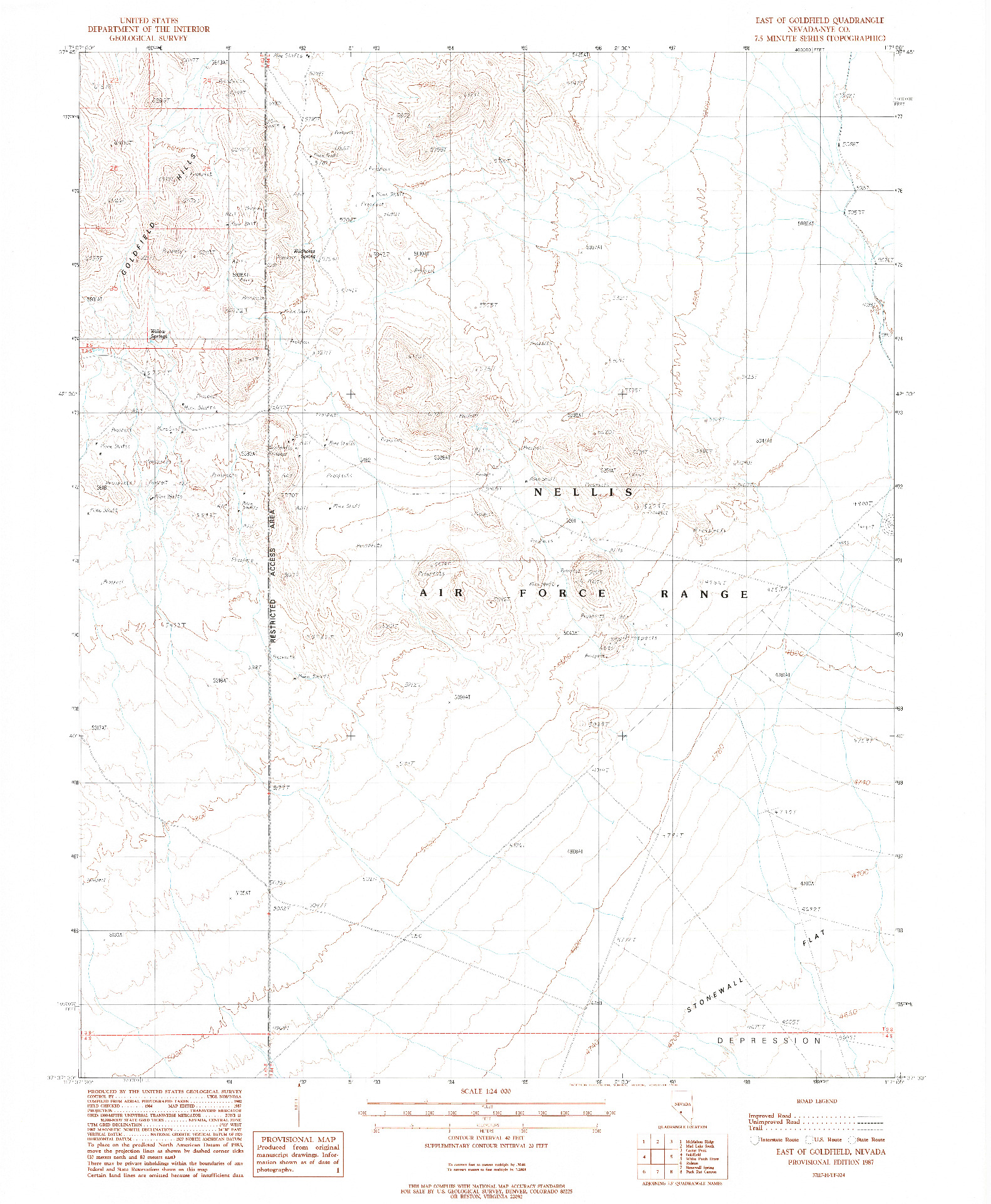 USGS 1:24000-SCALE QUADRANGLE FOR EAST OF GOLDFIELD, NV 1987