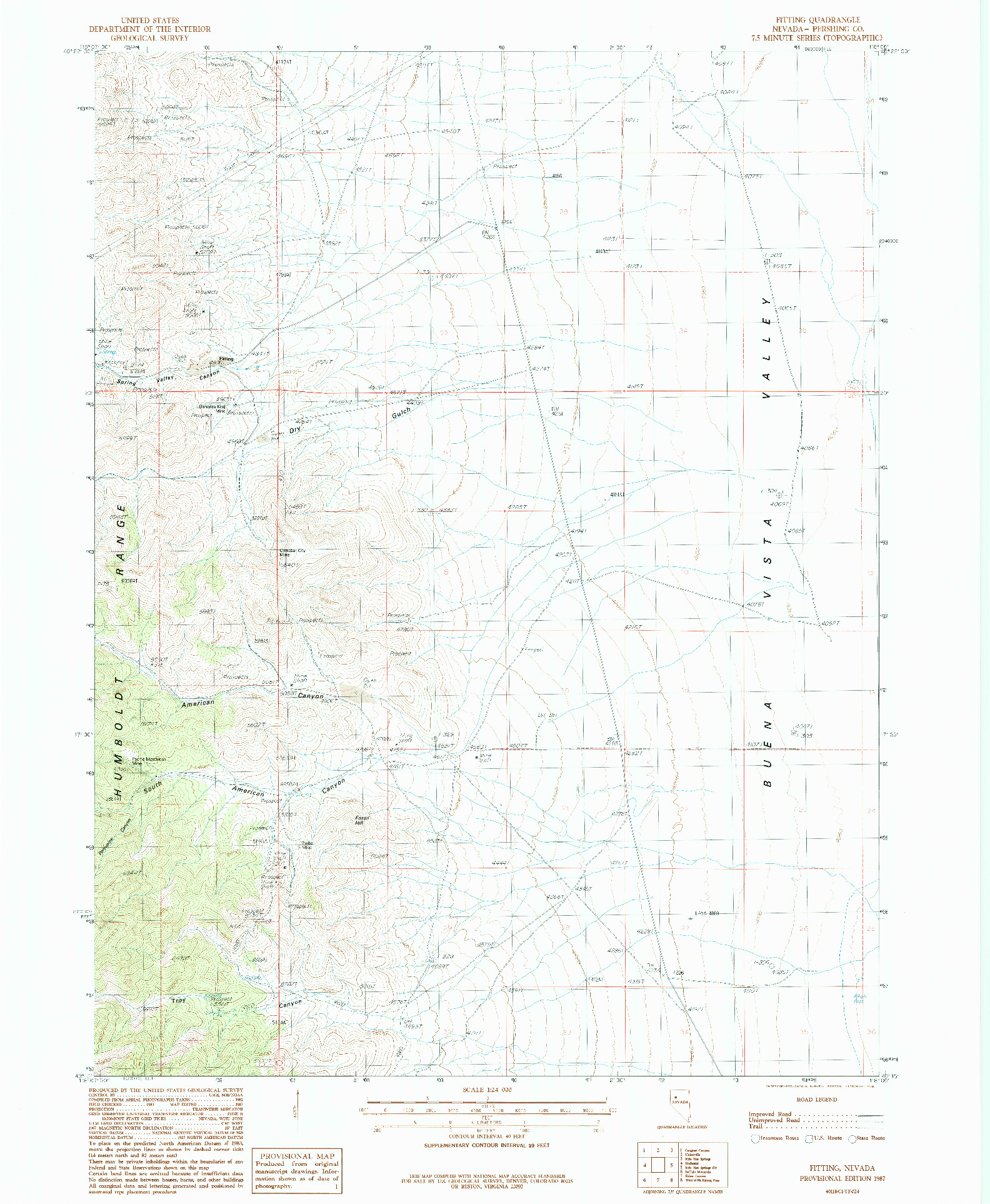 USGS 1:24000-SCALE QUADRANGLE FOR FITTING, NV 1987