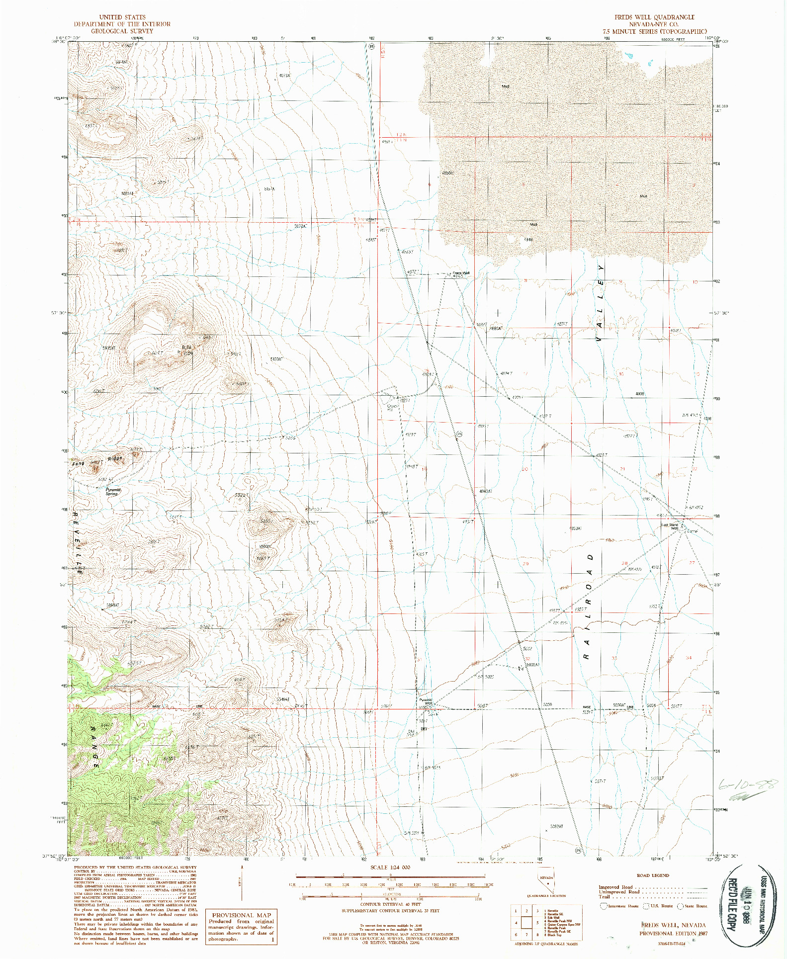 USGS 1:24000-SCALE QUADRANGLE FOR FREDS WELL, NV 1987