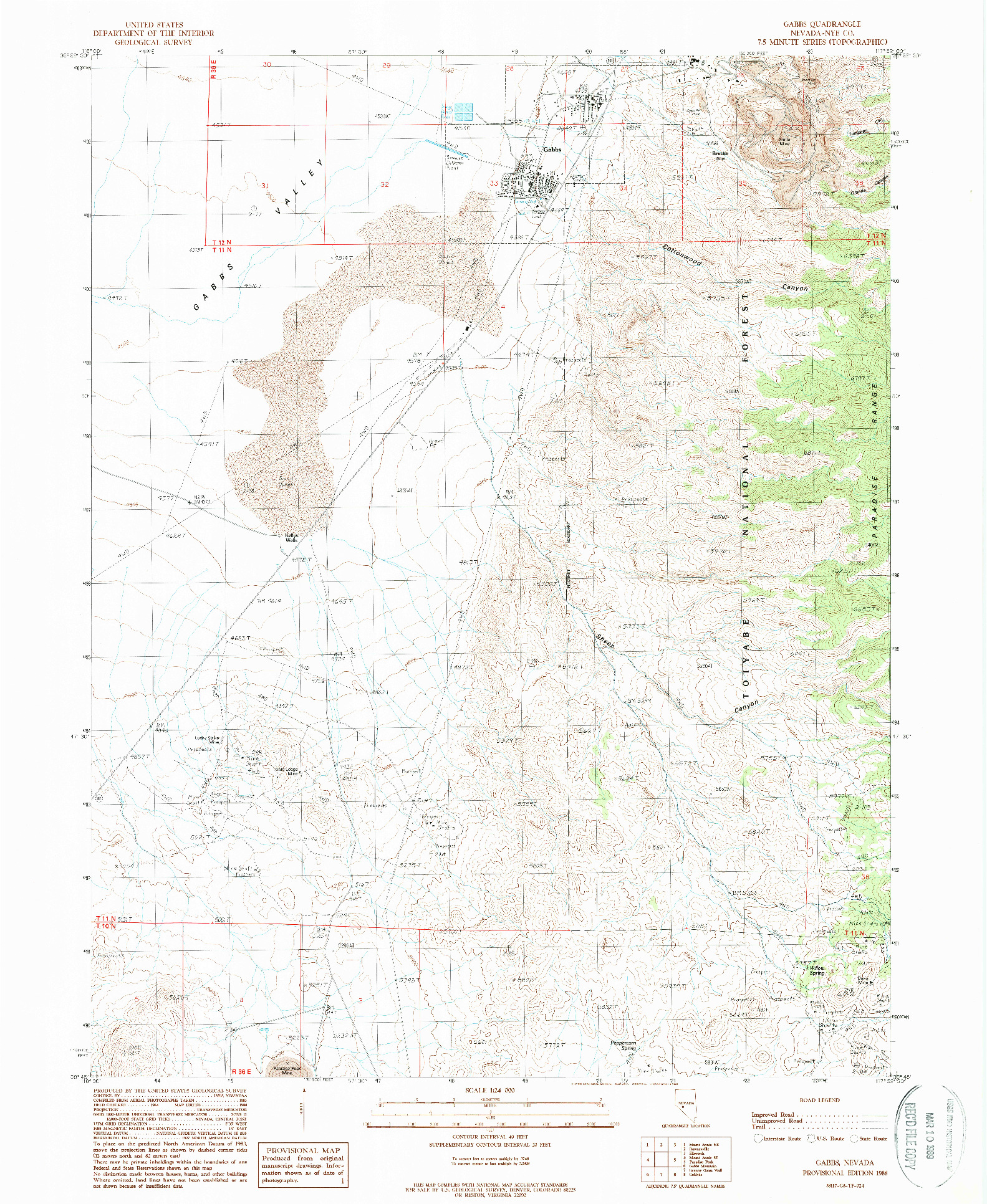 USGS 1:24000-SCALE QUADRANGLE FOR GABBS, NV 1988