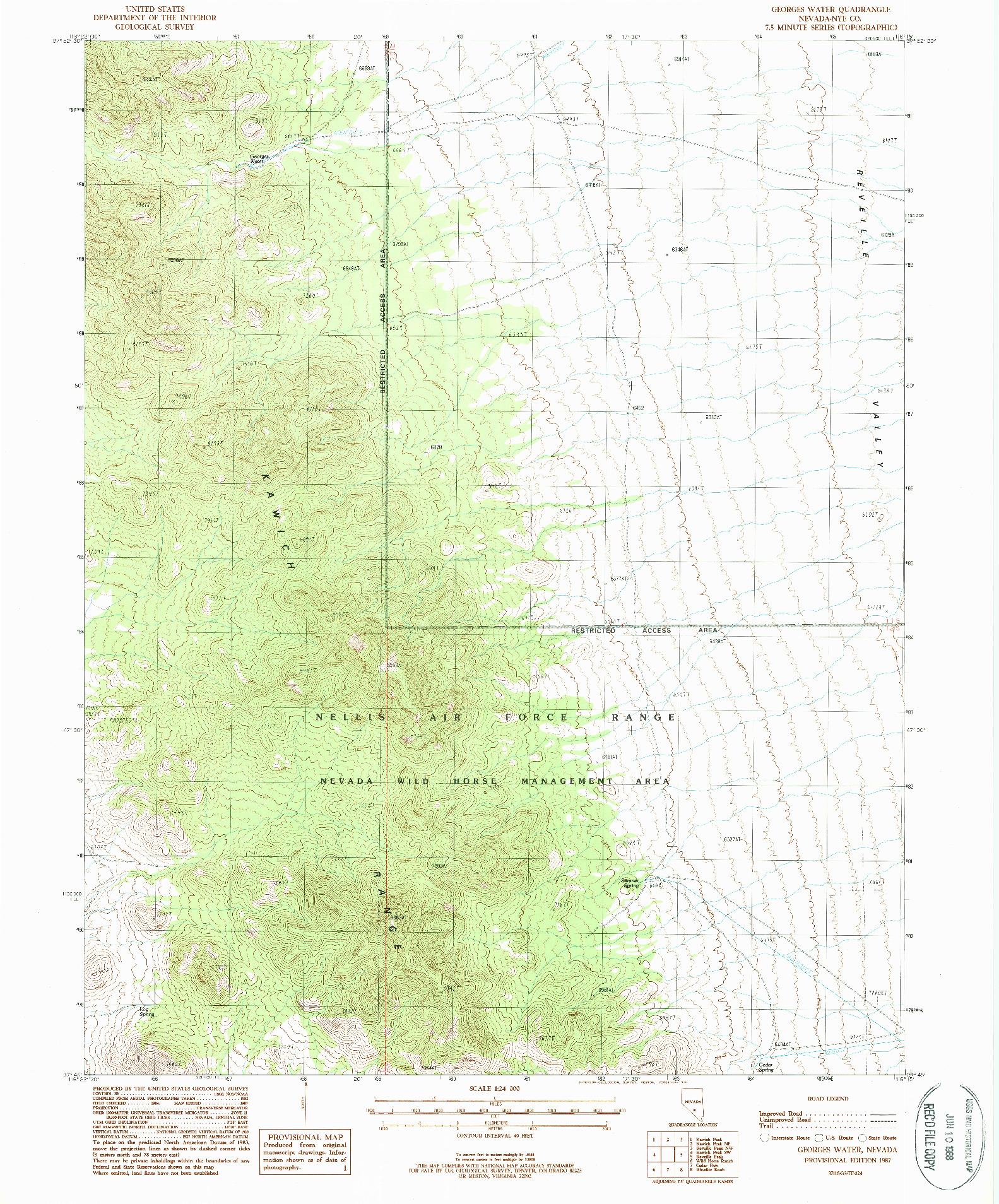 USGS 1:24000-SCALE QUADRANGLE FOR GEORGES WATER, NV 1987