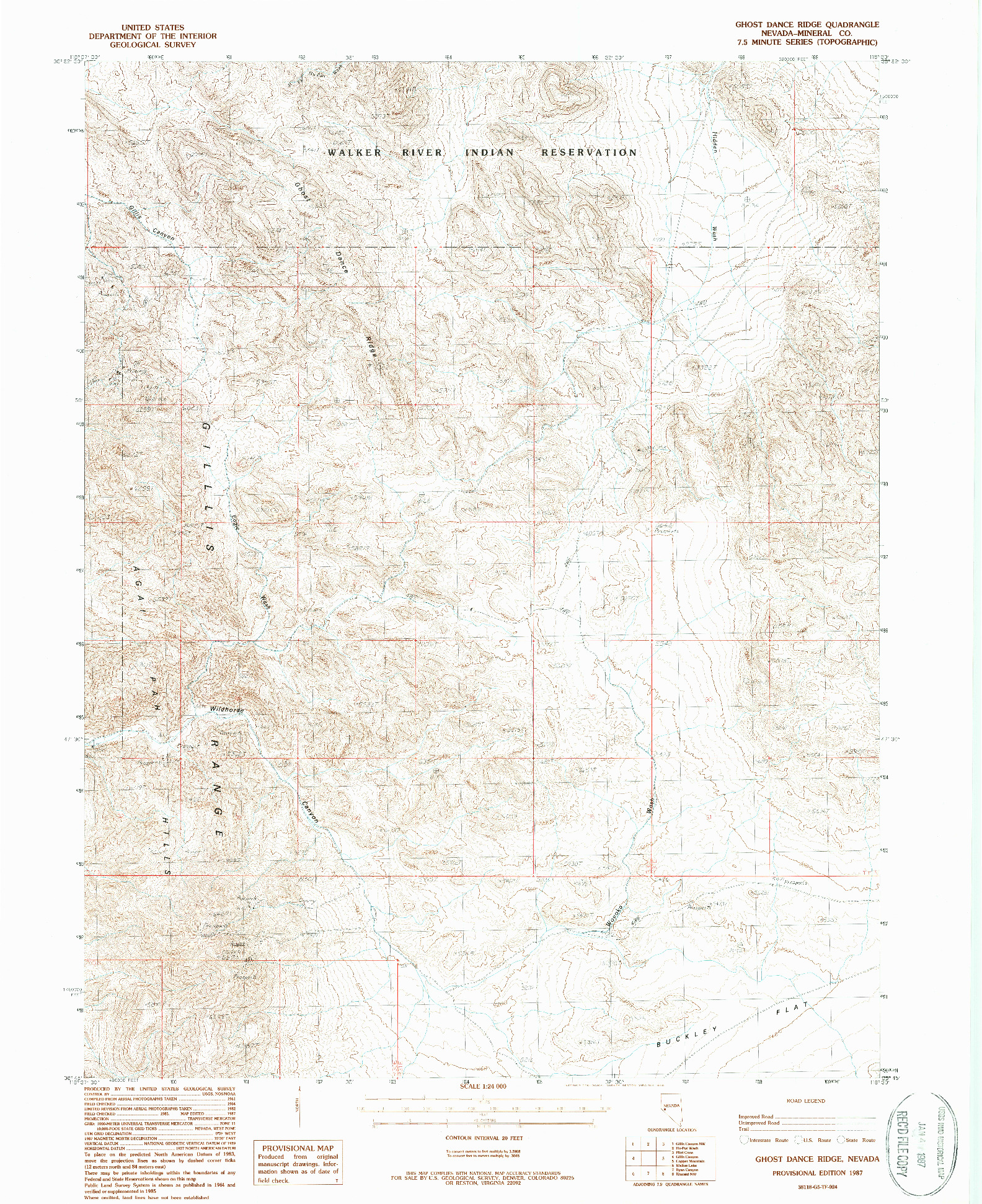 USGS 1:24000-SCALE QUADRANGLE FOR GHOST DANCE RIDGE, NV 1987