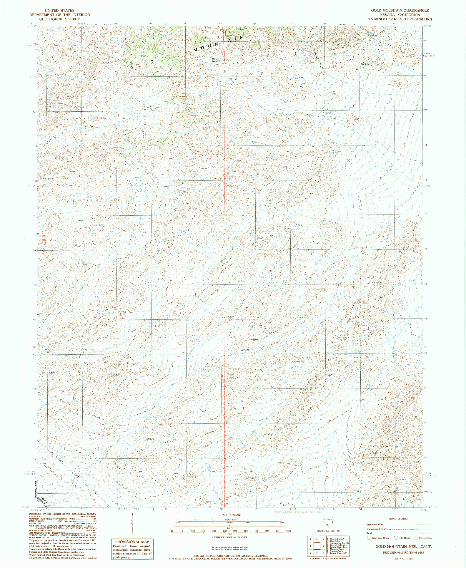 USGS 1:24000-SCALE QUADRANGLE FOR GOLD MOUNTAIN, NV 1988