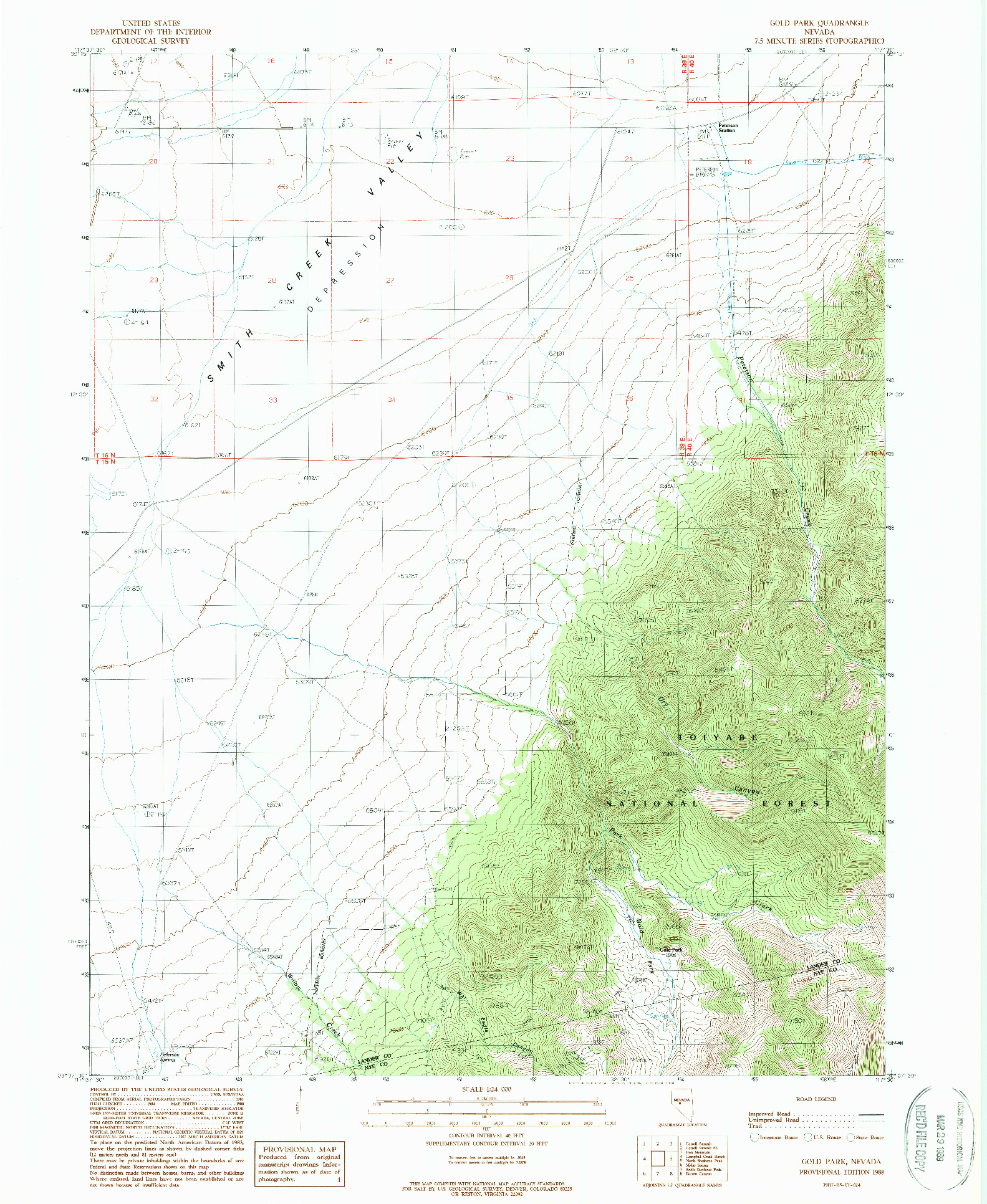 USGS 1:24000-SCALE QUADRANGLE FOR GOLD PARK, NV 1988