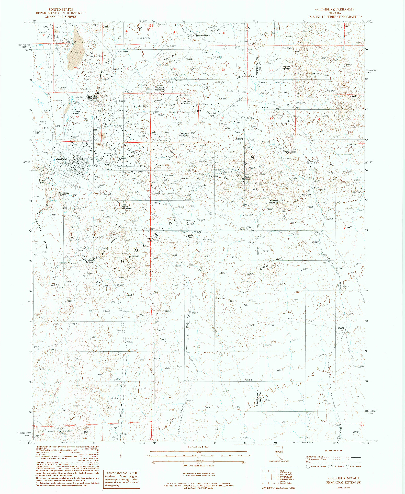 USGS 1:24000-SCALE QUADRANGLE FOR GOLDFIELD, NV 1987