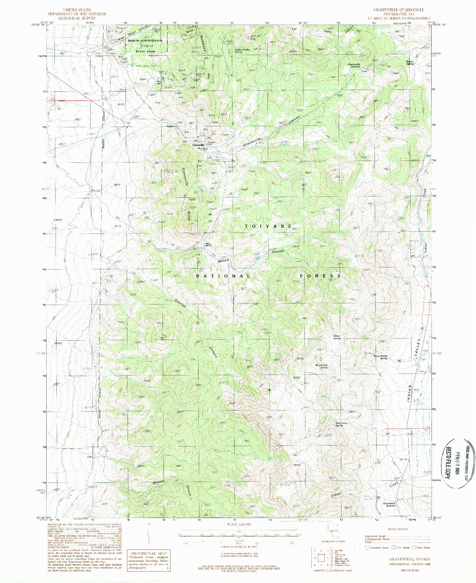 USGS 1:24000-SCALE QUADRANGLE FOR GRANTSVILLE, NV 1988