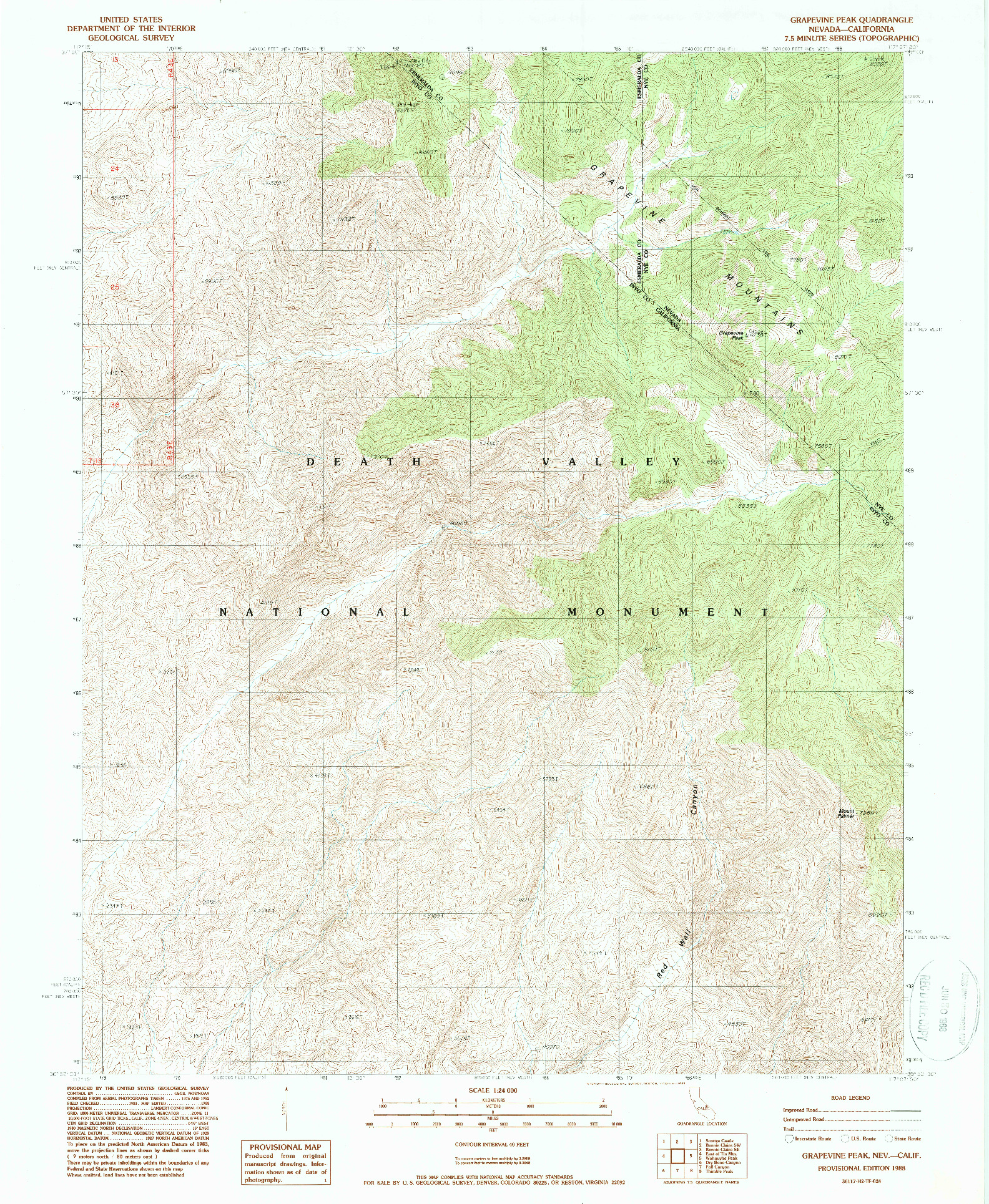 USGS 1:24000-SCALE QUADRANGLE FOR GRAPEVINE PEAK, NV 1988