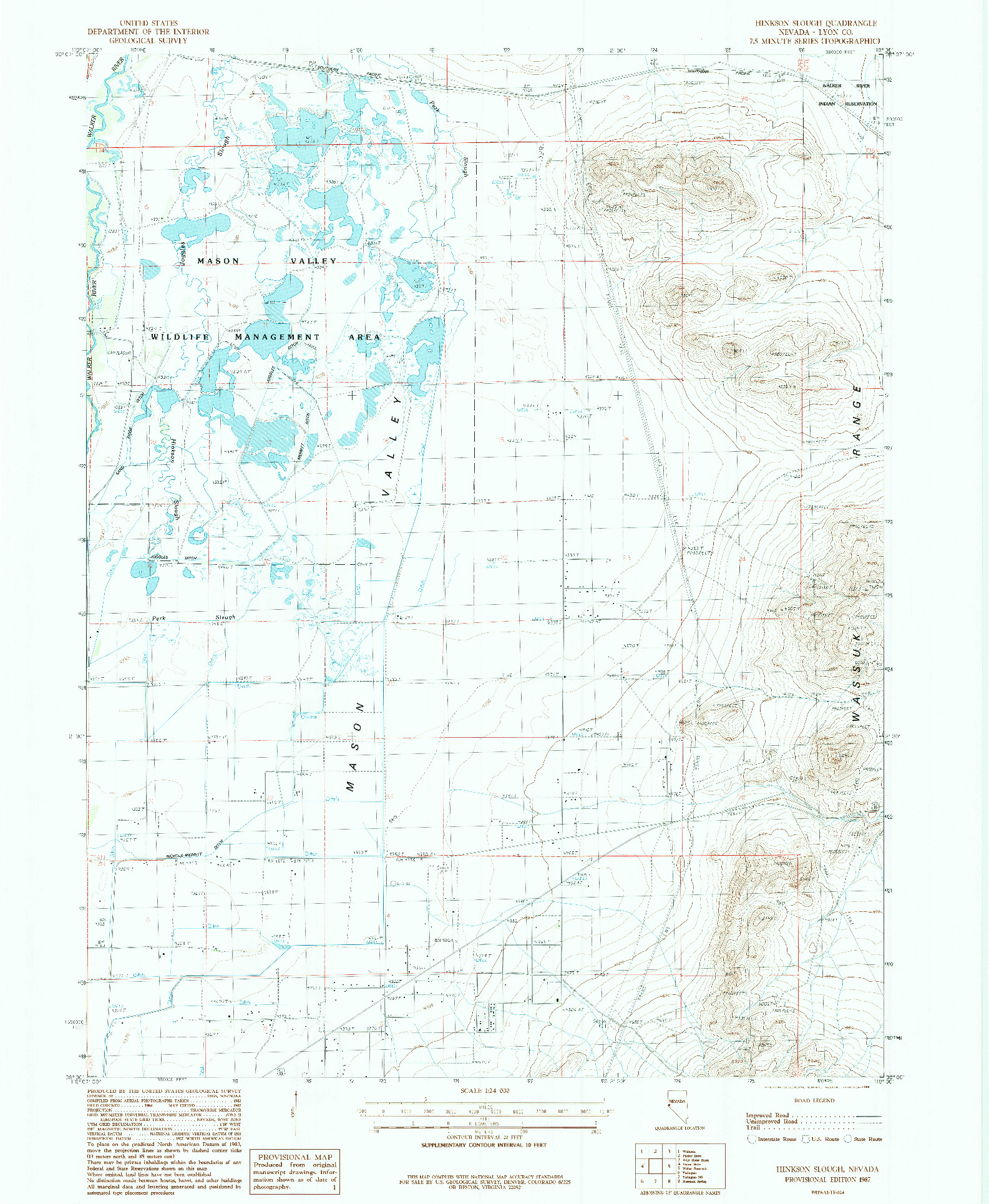 USGS 1:24000-SCALE QUADRANGLE FOR HINKSON SLOUGH, NV 1987