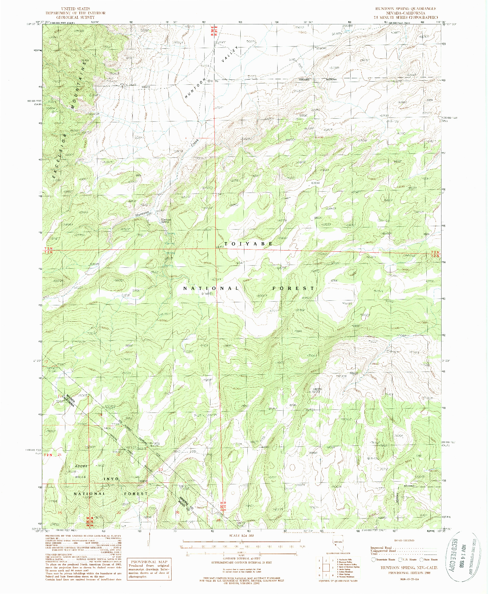 USGS 1:24000-SCALE QUADRANGLE FOR HUNTOON SPRING, NV 1988