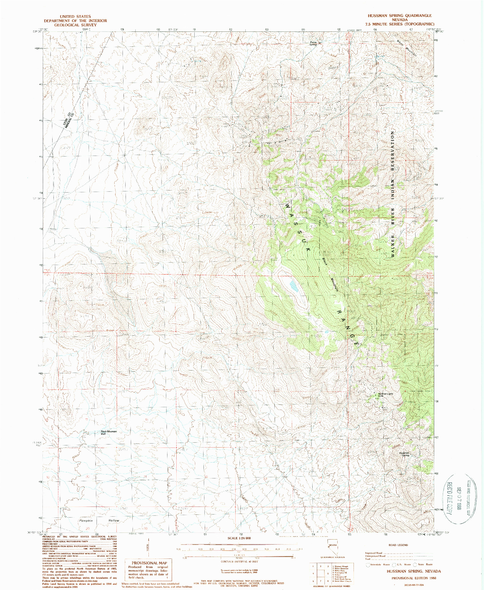 USGS 1:24000-SCALE QUADRANGLE FOR HUSSMAN SPRING, NV 1988
