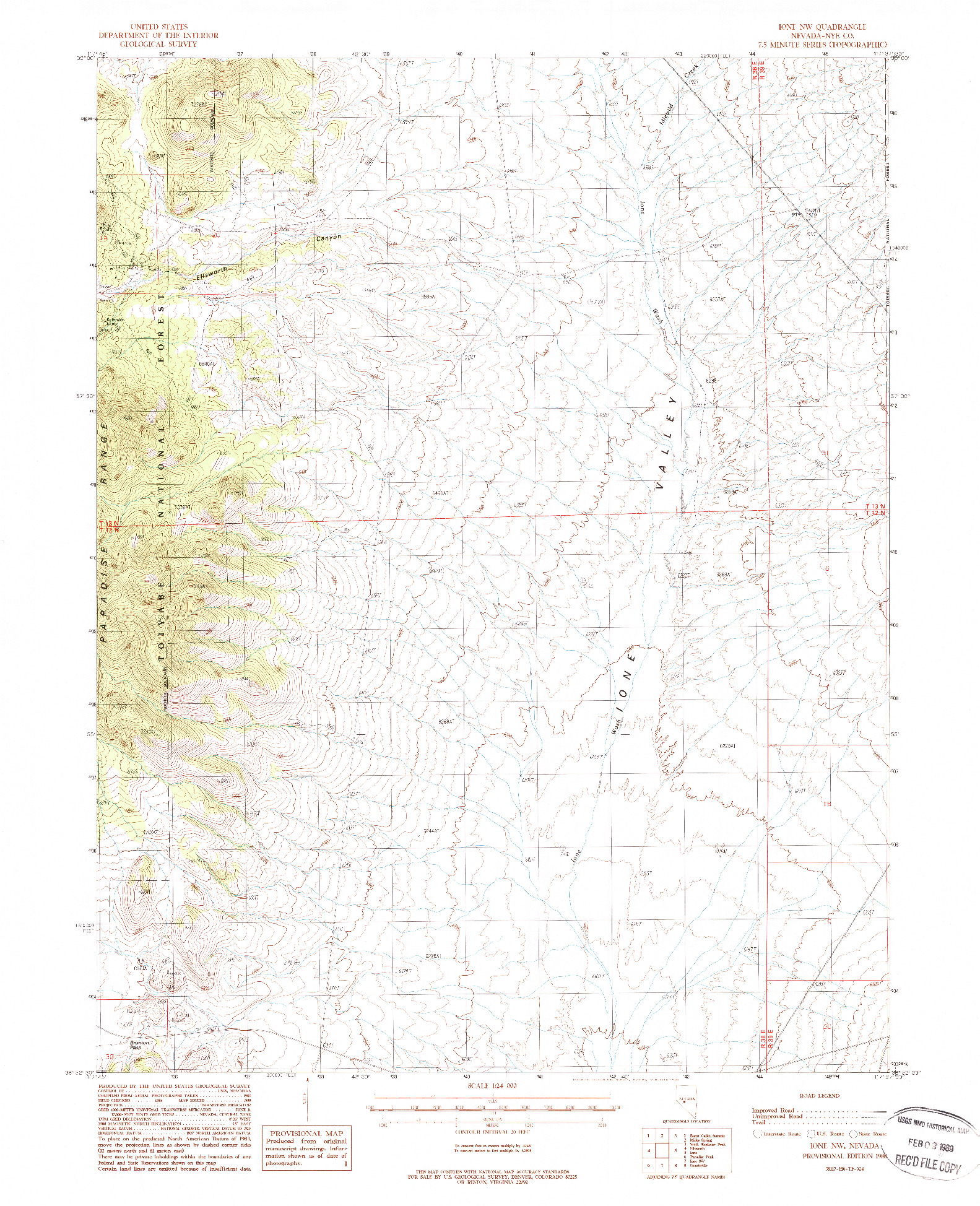 USGS 1:24000-SCALE QUADRANGLE FOR IONE NW, NV 1988