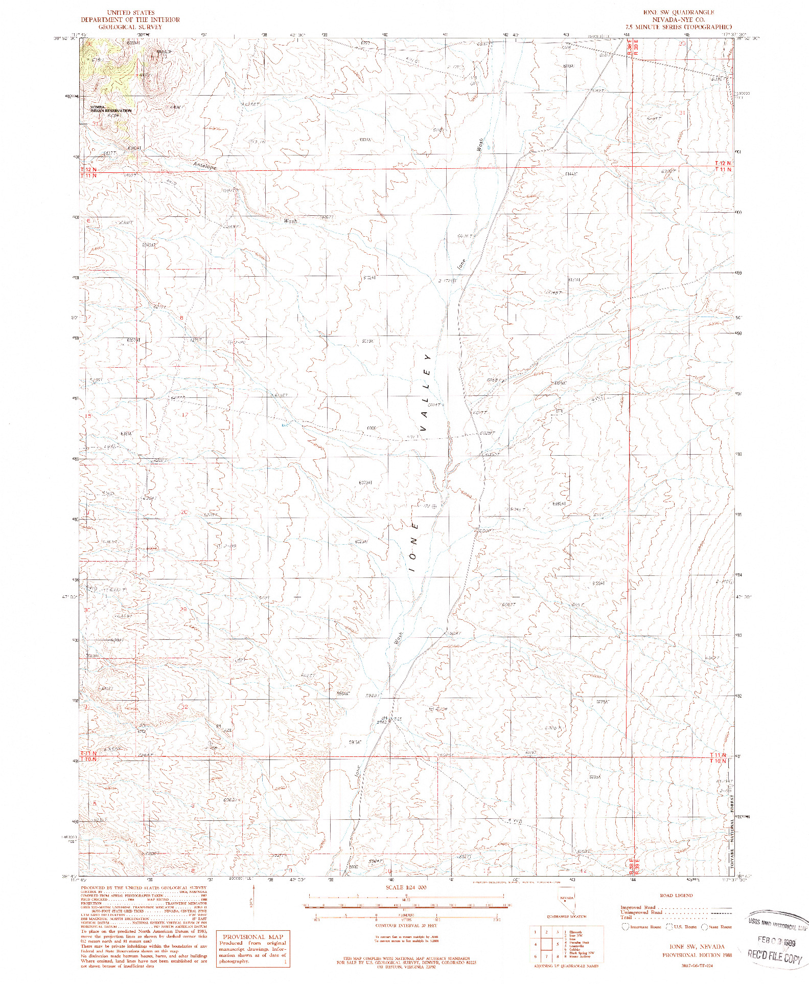 USGS 1:24000-SCALE QUADRANGLE FOR IONE SW, NV 1988