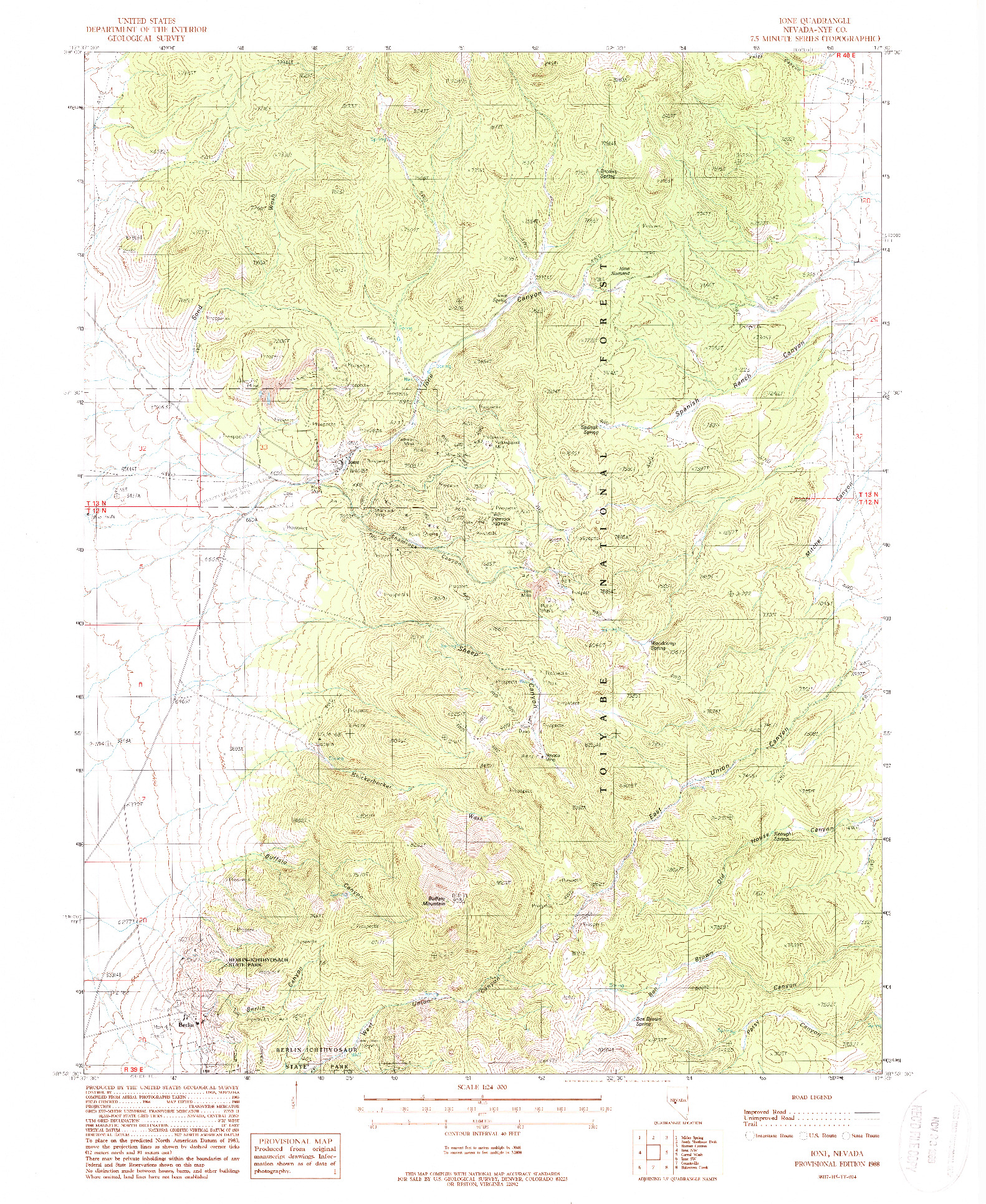 USGS 1:24000-SCALE QUADRANGLE FOR IONE, NV 1988