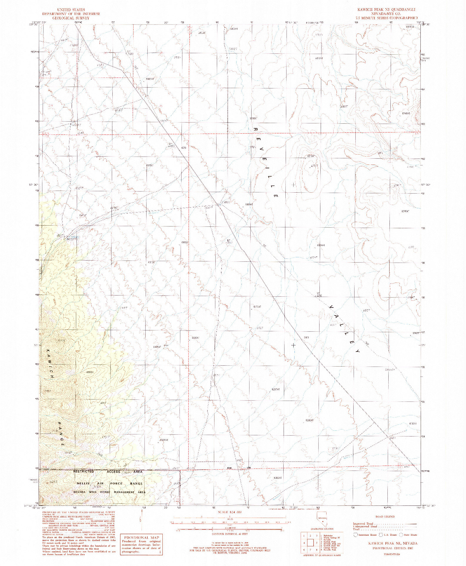 USGS 1:24000-SCALE QUADRANGLE FOR KAWICH PEAK NE, NV 1987