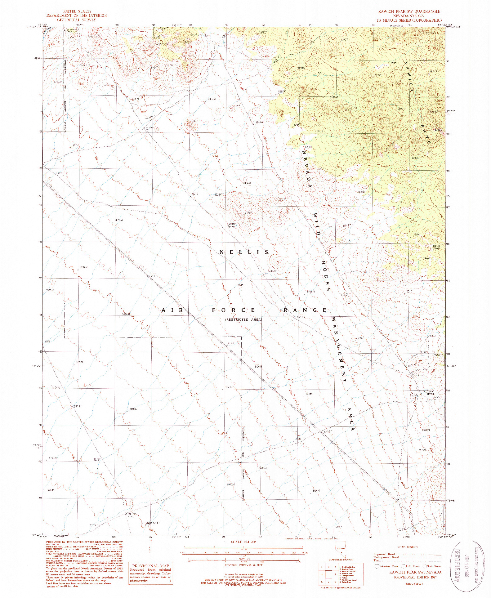 USGS 1:24000-SCALE QUADRANGLE FOR KAWICH PEAK SW, NV 1987