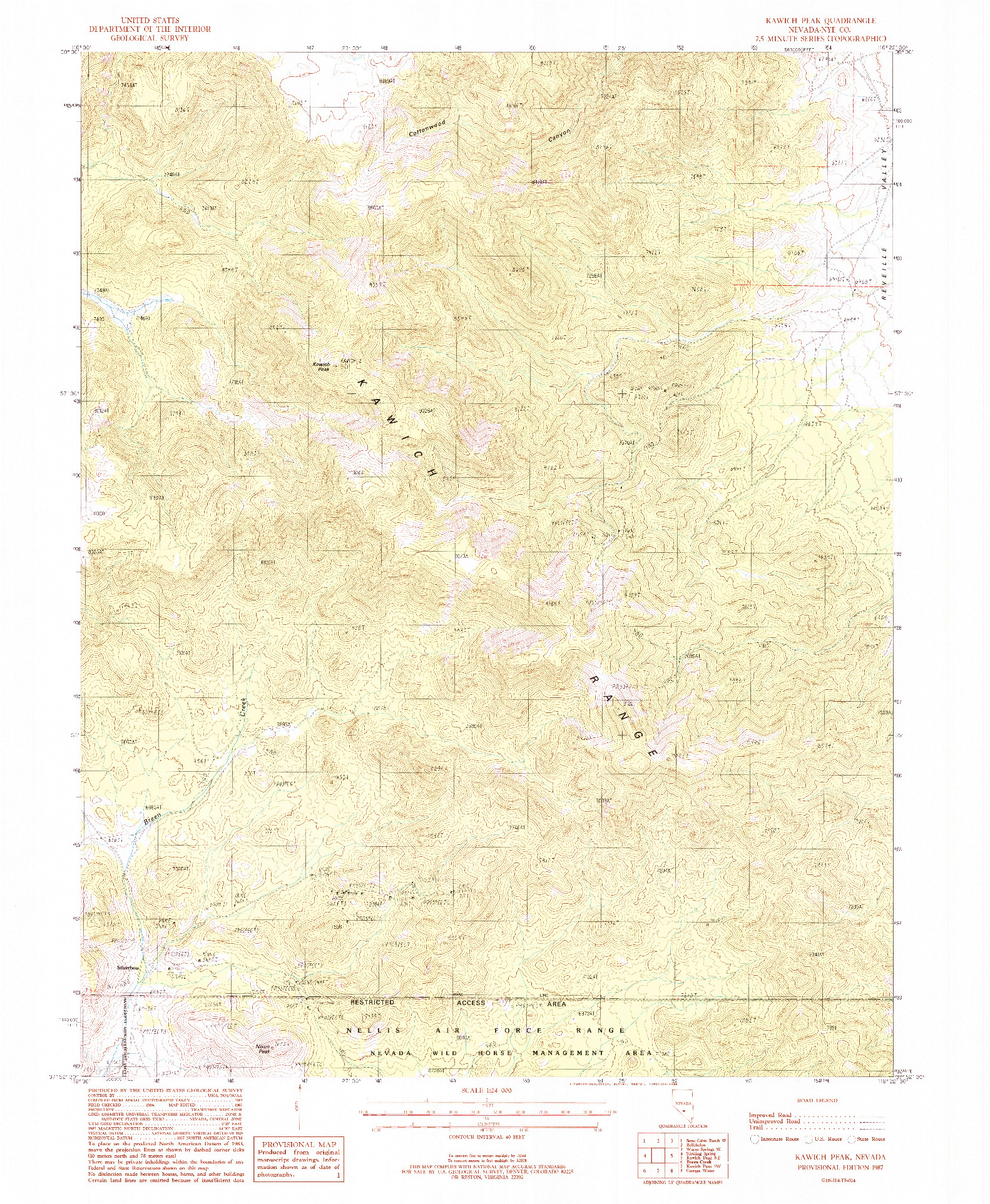 USGS 1:24000-SCALE QUADRANGLE FOR KAWICH PEAK, NV 1987