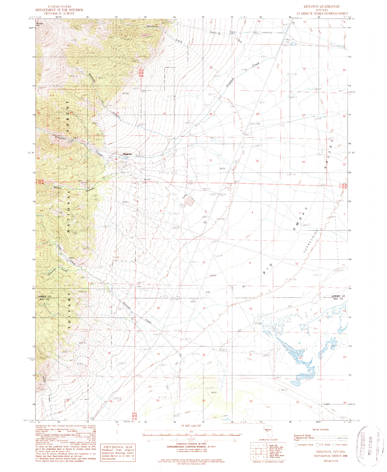 USGS 1:24000-SCALE QUADRANGLE FOR KINGSTON, NV 1988