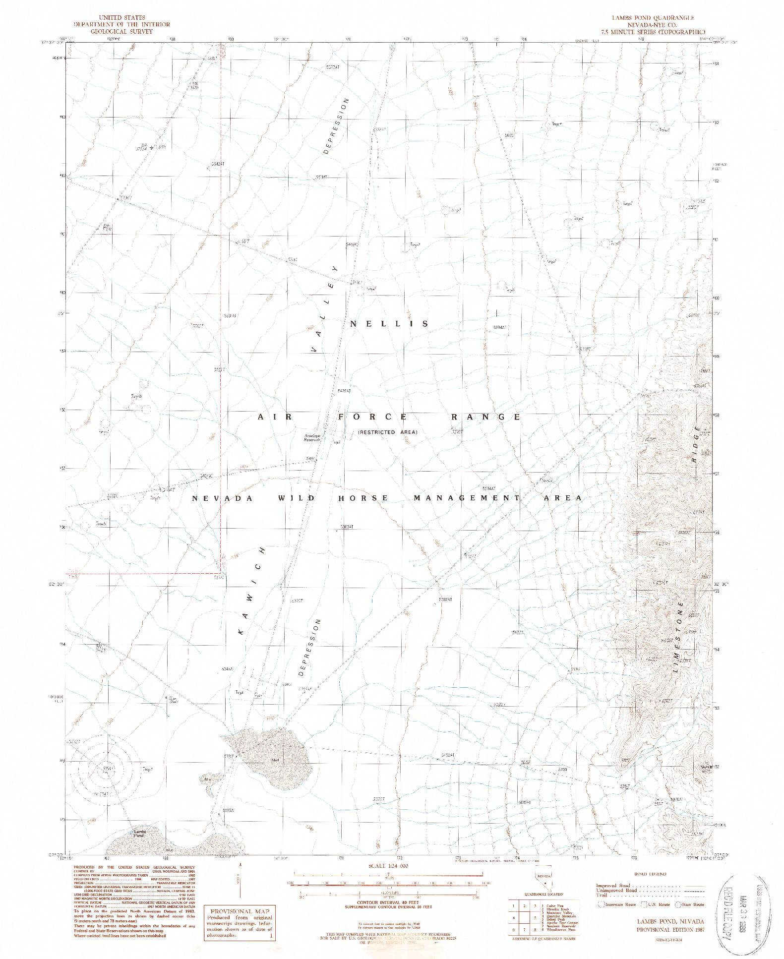 USGS 1:24000-SCALE QUADRANGLE FOR LAMBS POND, NV 1987