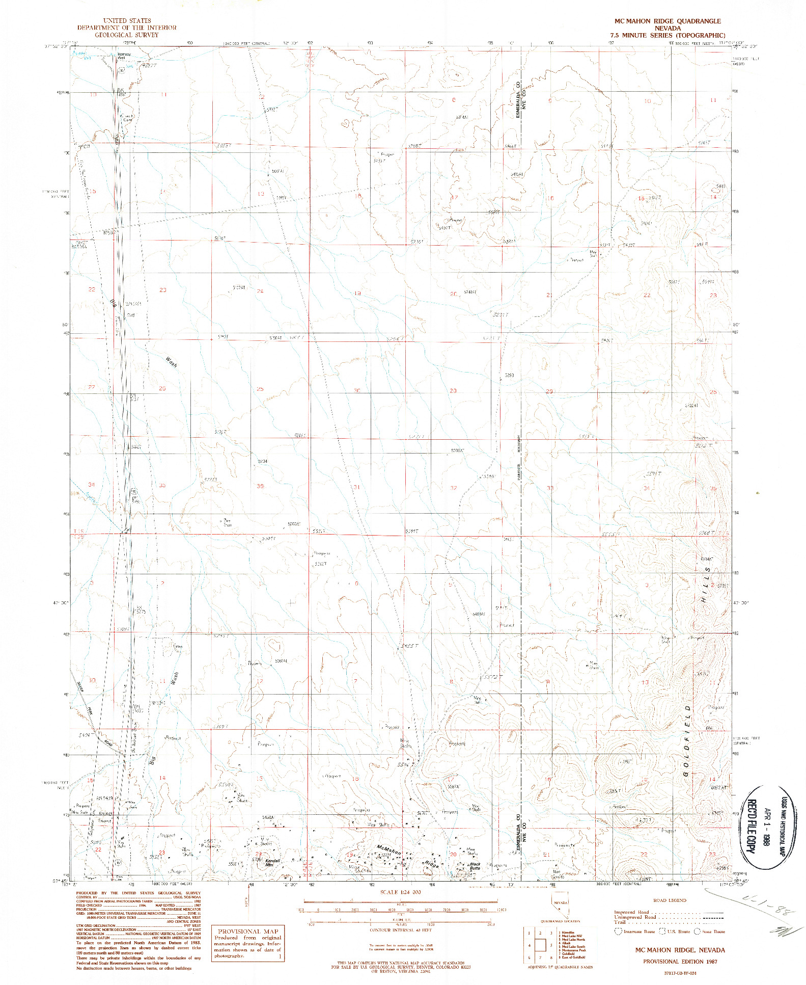 USGS 1:24000-SCALE QUADRANGLE FOR MCMAHON RIDGE, NV 1987