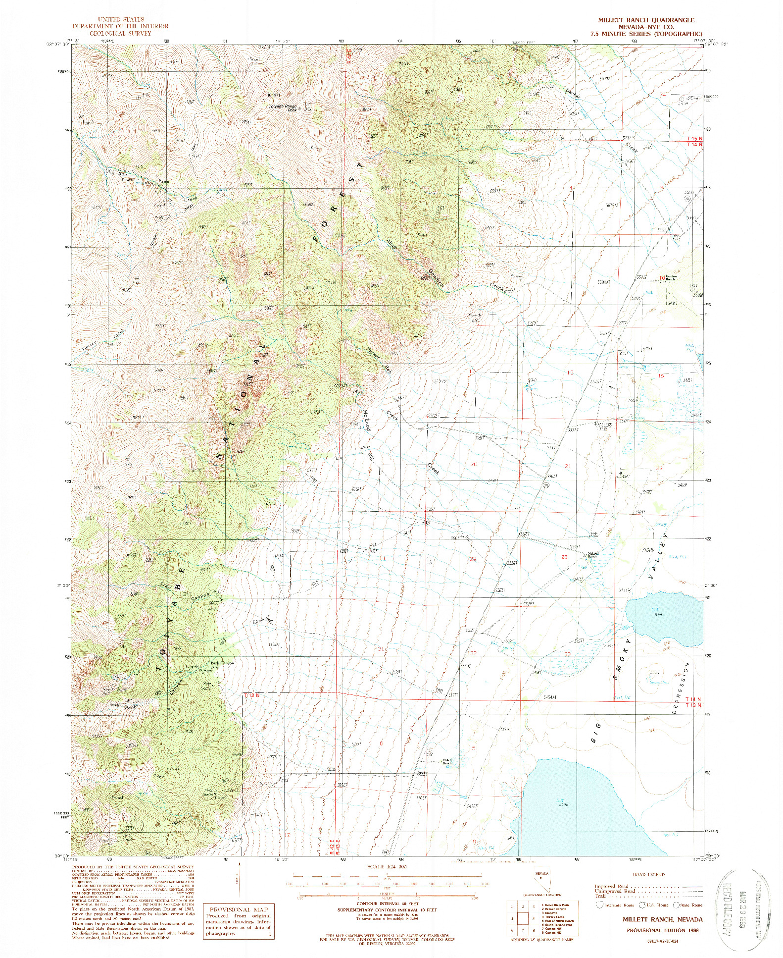 USGS 1:24000-SCALE QUADRANGLE FOR MILLETT RANCH, NV 1988