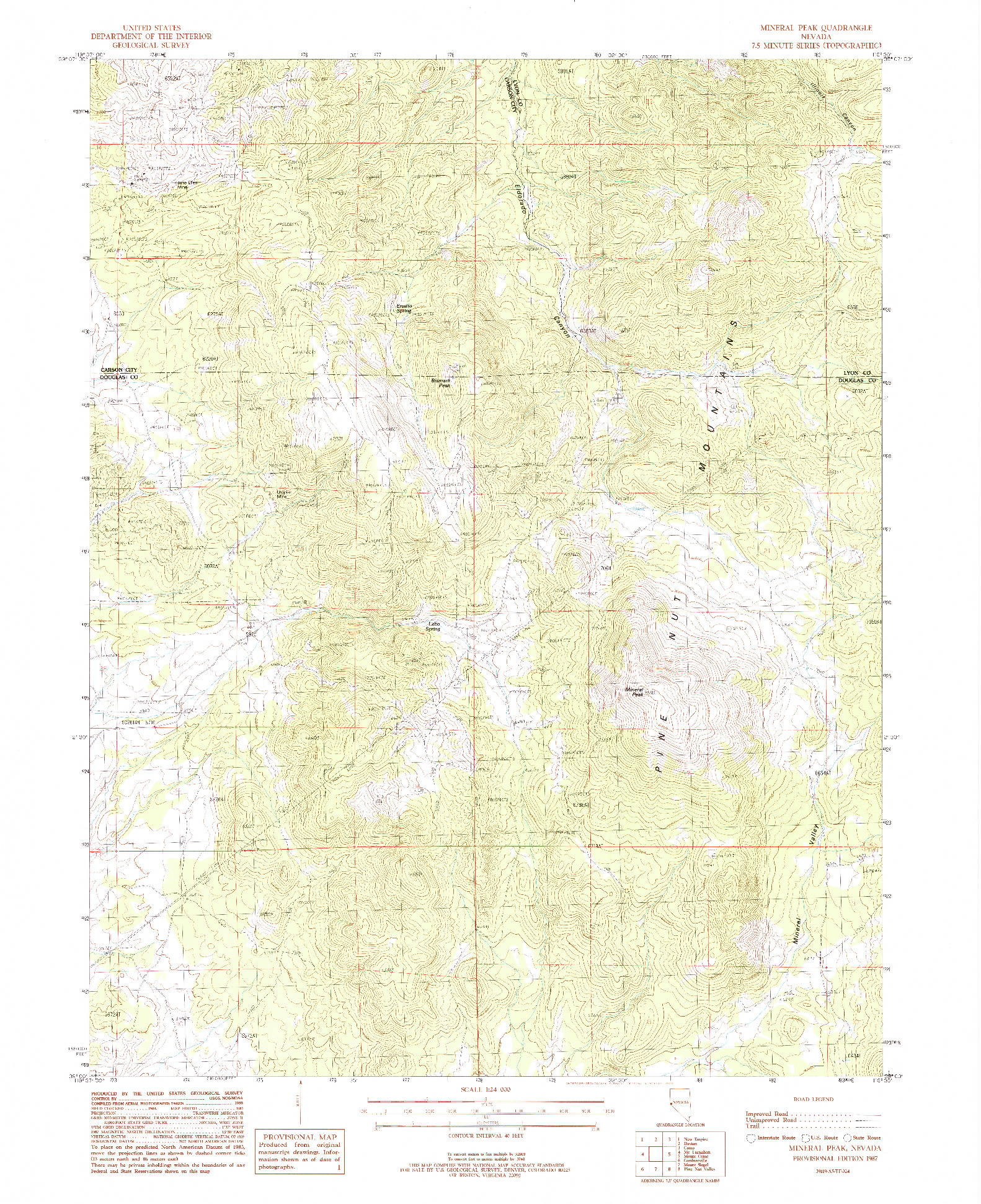 USGS 1:24000-SCALE QUADRANGLE FOR MINERAL PEAK, NV 1987