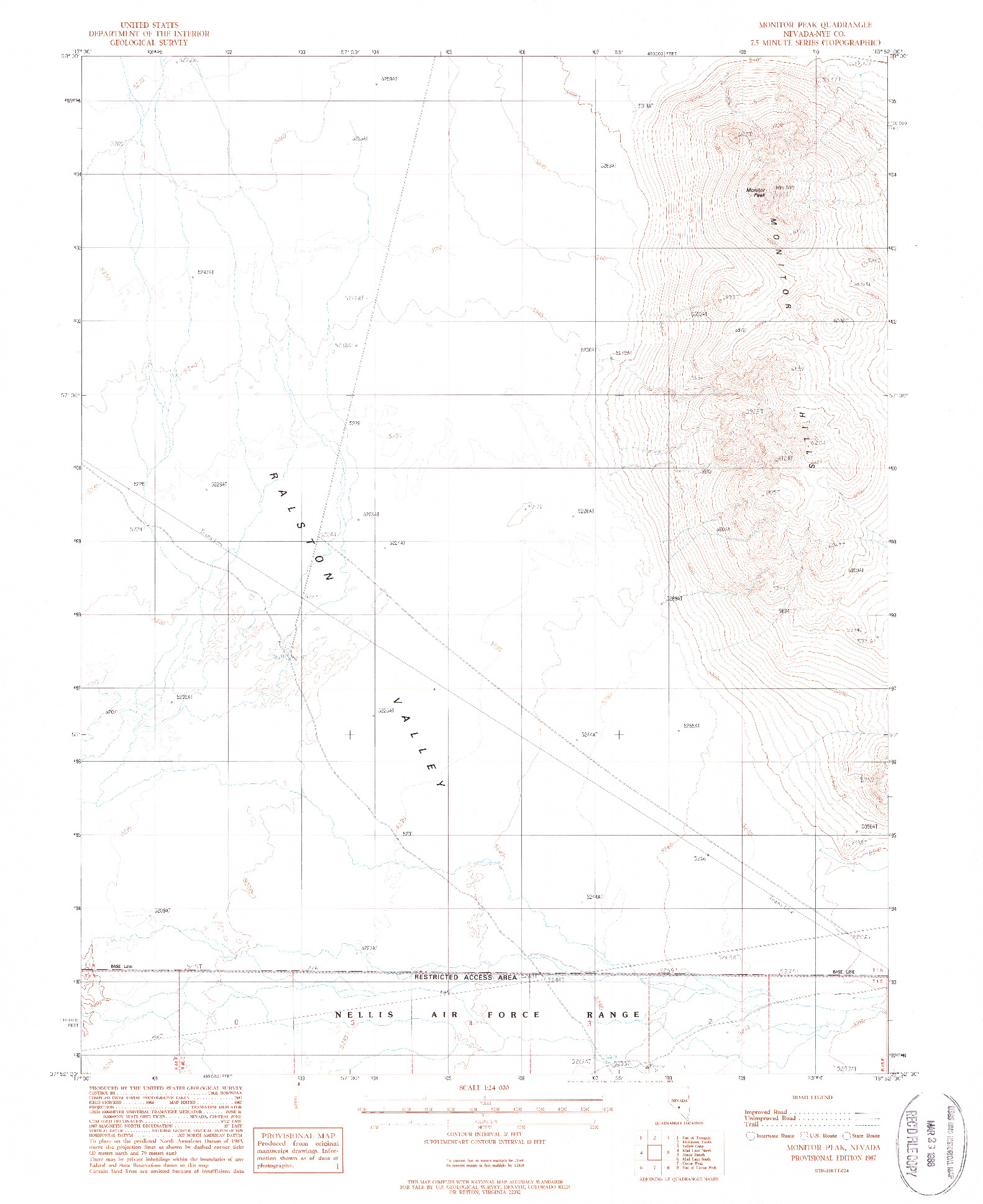 USGS 1:24000-SCALE QUADRANGLE FOR MONITOR PEAK, NV 1987