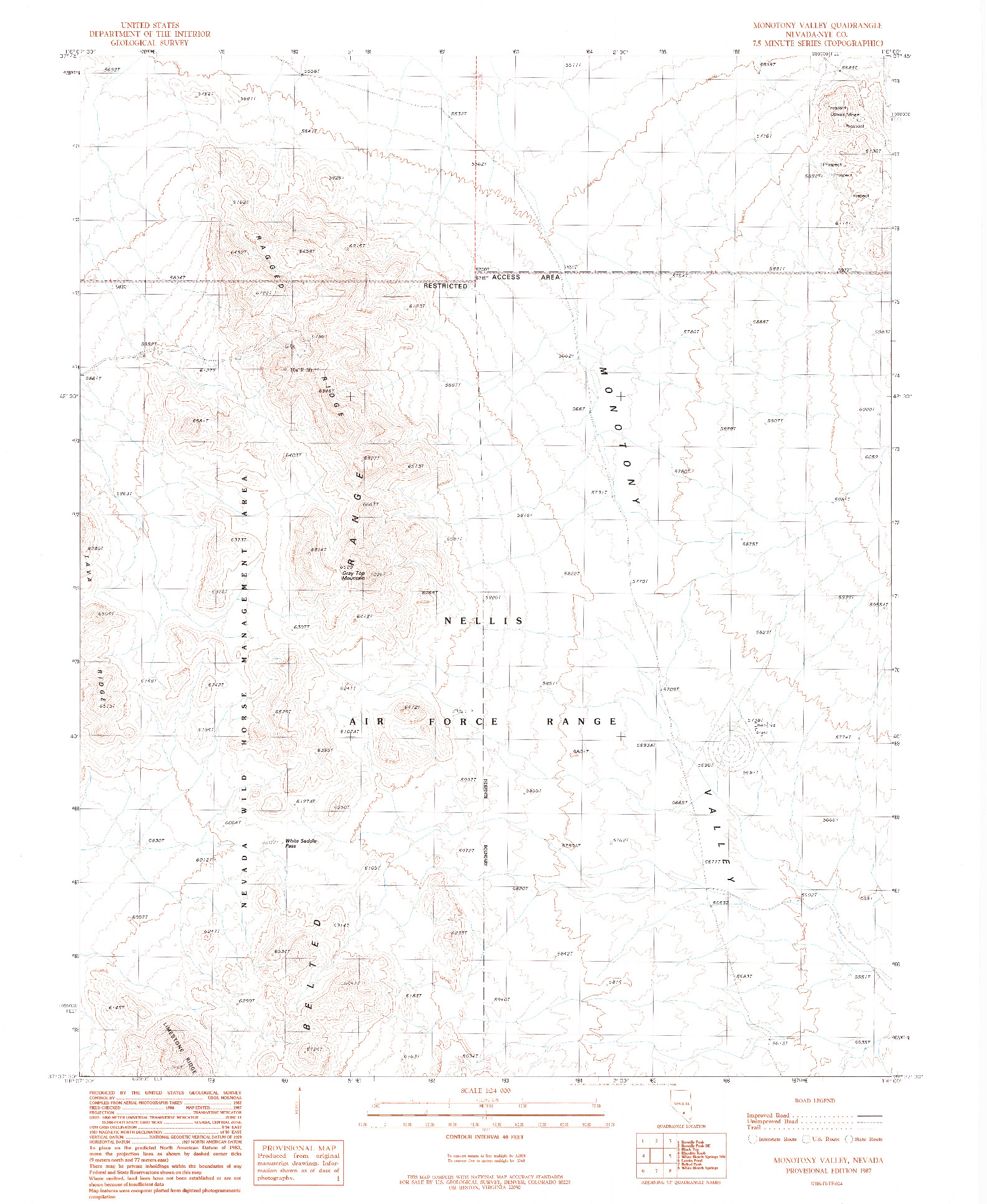 USGS 1:24000-SCALE QUADRANGLE FOR MONOTONY VALLEY, NV 1987