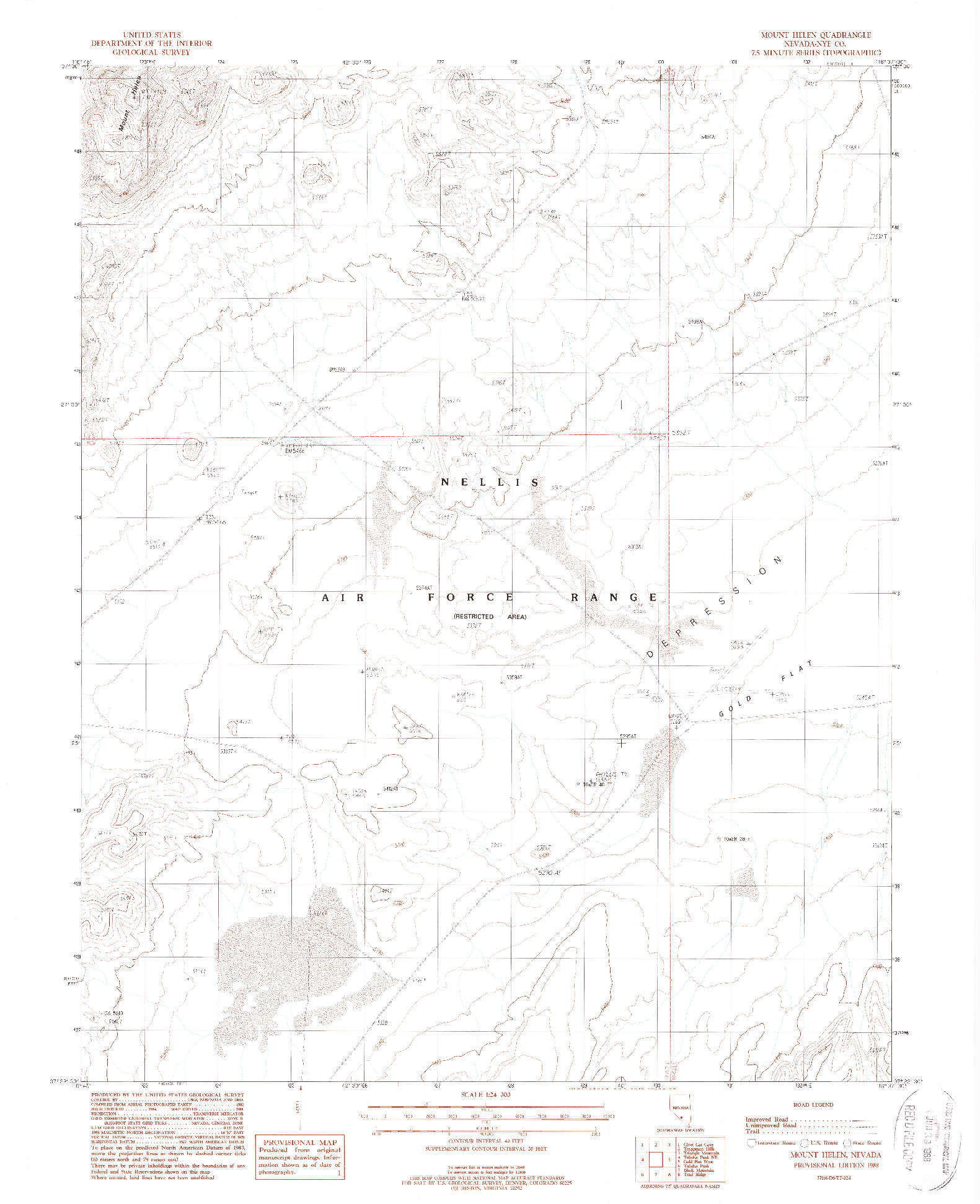 USGS 1:24000-SCALE QUADRANGLE FOR MOUNT HELEN, NV 1988