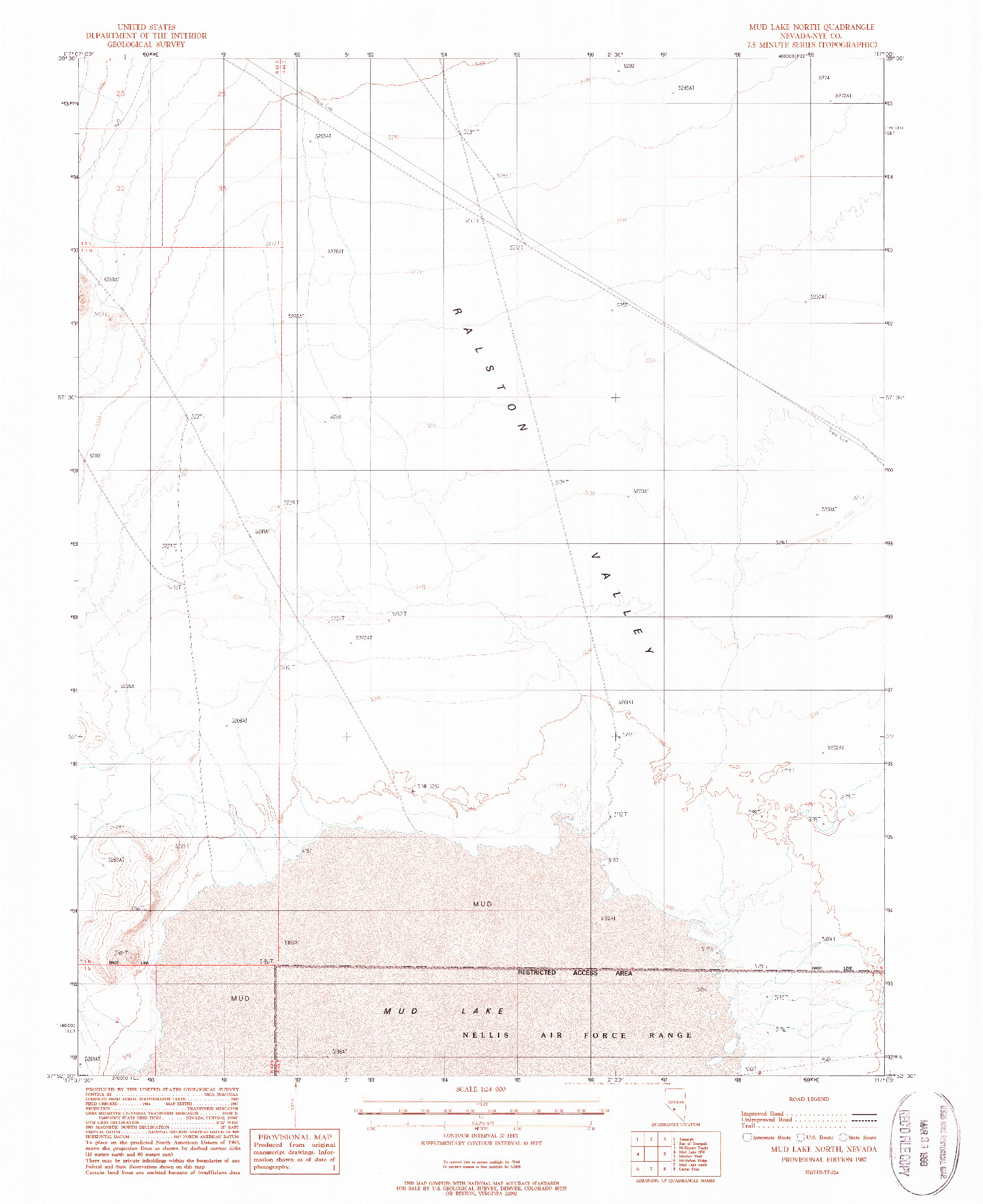 USGS 1:24000-SCALE QUADRANGLE FOR MUD LAKE NORTH, NV 1987